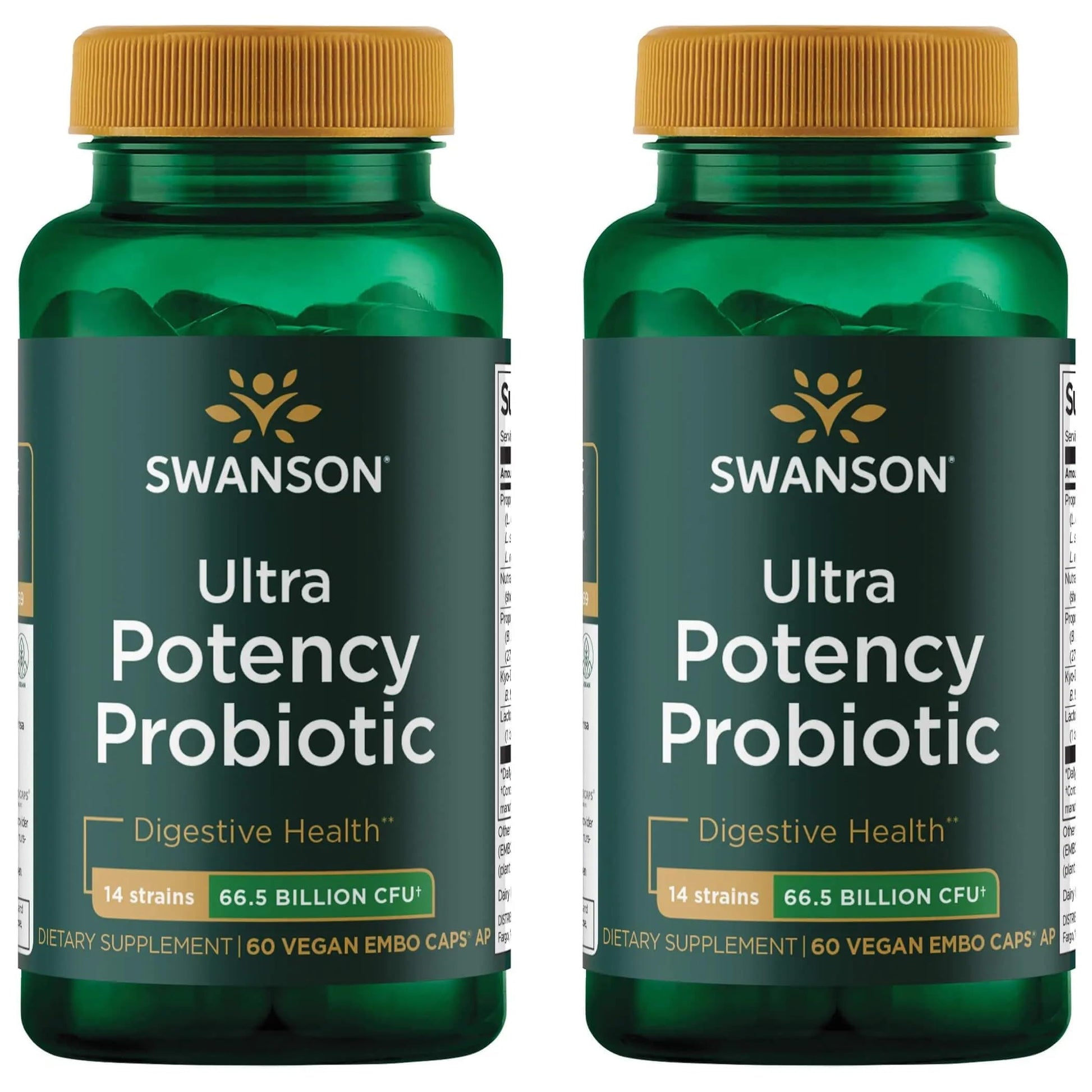 Swanson Ultra Potency Probiotic Digestive Health Immune System Support 66 Billion CFU Prebiotic NutraFlora scFOS 120 Veggie Capsules