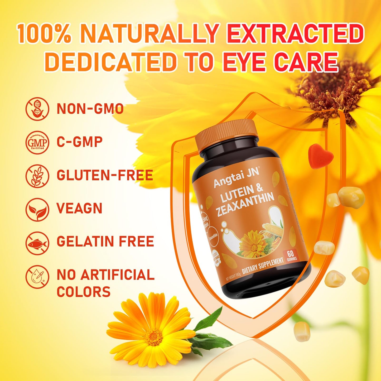Angtai JN Lutein Gummies Eye Health Supplement with Zeaxanthin & Vitamin A 60 Count
