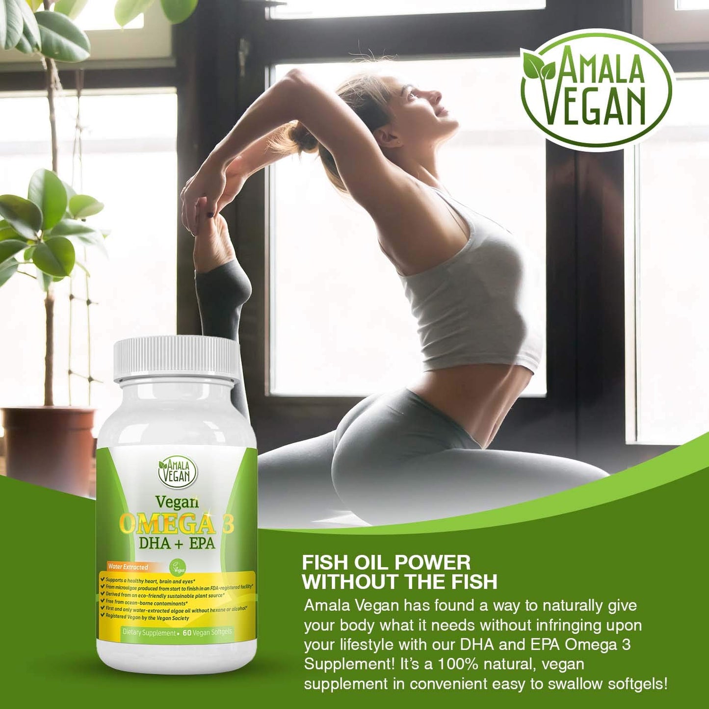 Amala Vegan Potent Vegan Omega-3 Supplement Softgel 60 Count
