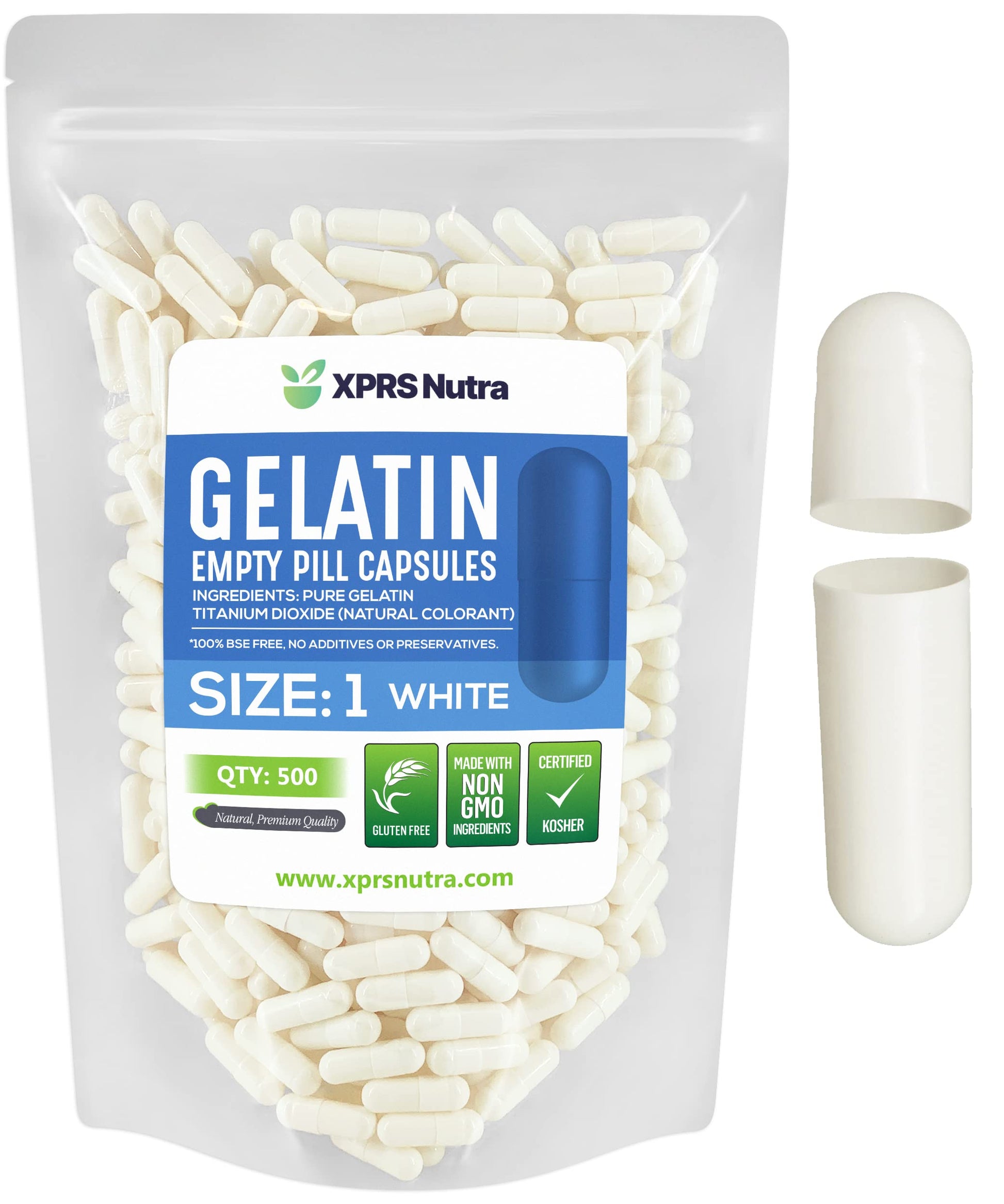XPRS Nutra Size 1 Empty Gelatin Capsules 500 Count