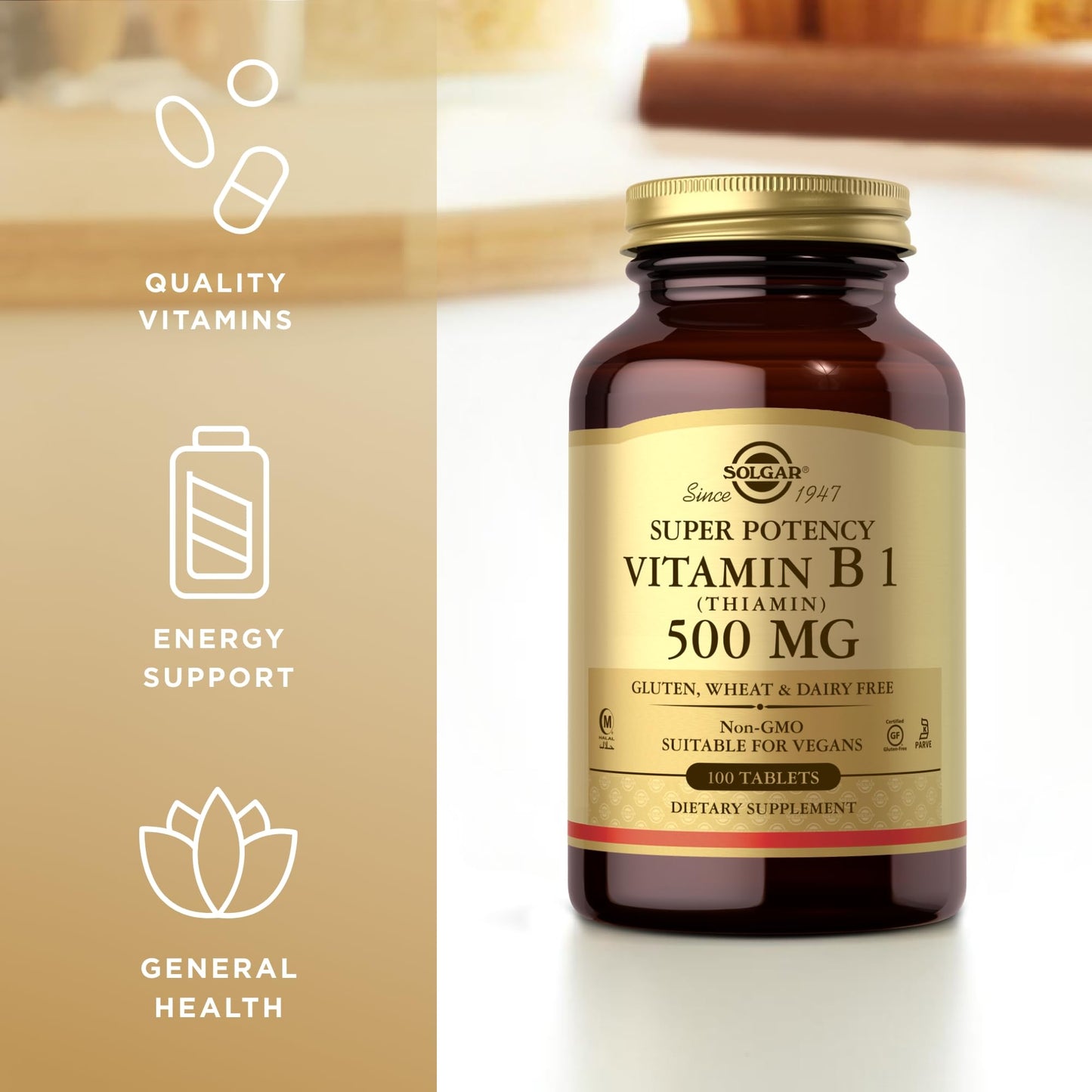 Solgar Vitamin B1 (Thiamin) 500mg Formula Tablets 100 Count