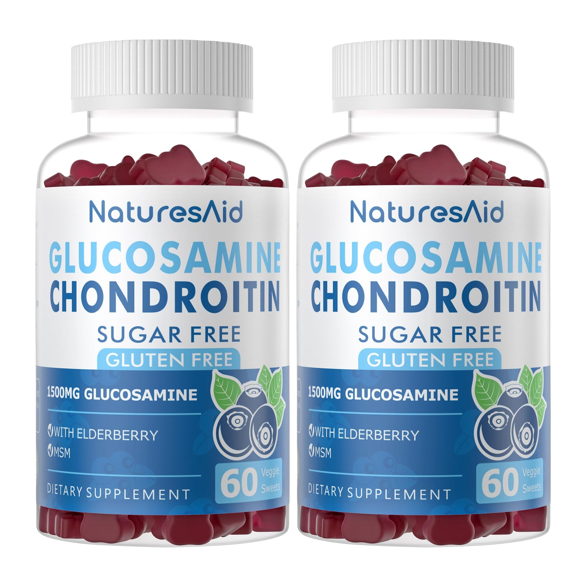Natures Aid Glucosamine Chondroitin Gummies with MSM & Elderberry Extra Strength - Joint Support, Antioxidant Immune Support, 120 Count