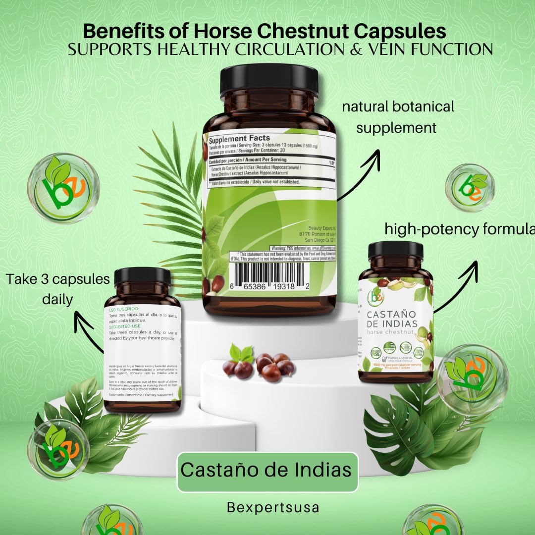 B-Experts Castaño De Indias (Horse Chestnut) Capsules 1500 mg per Serving, 90 Veggie Caps, 1 Count