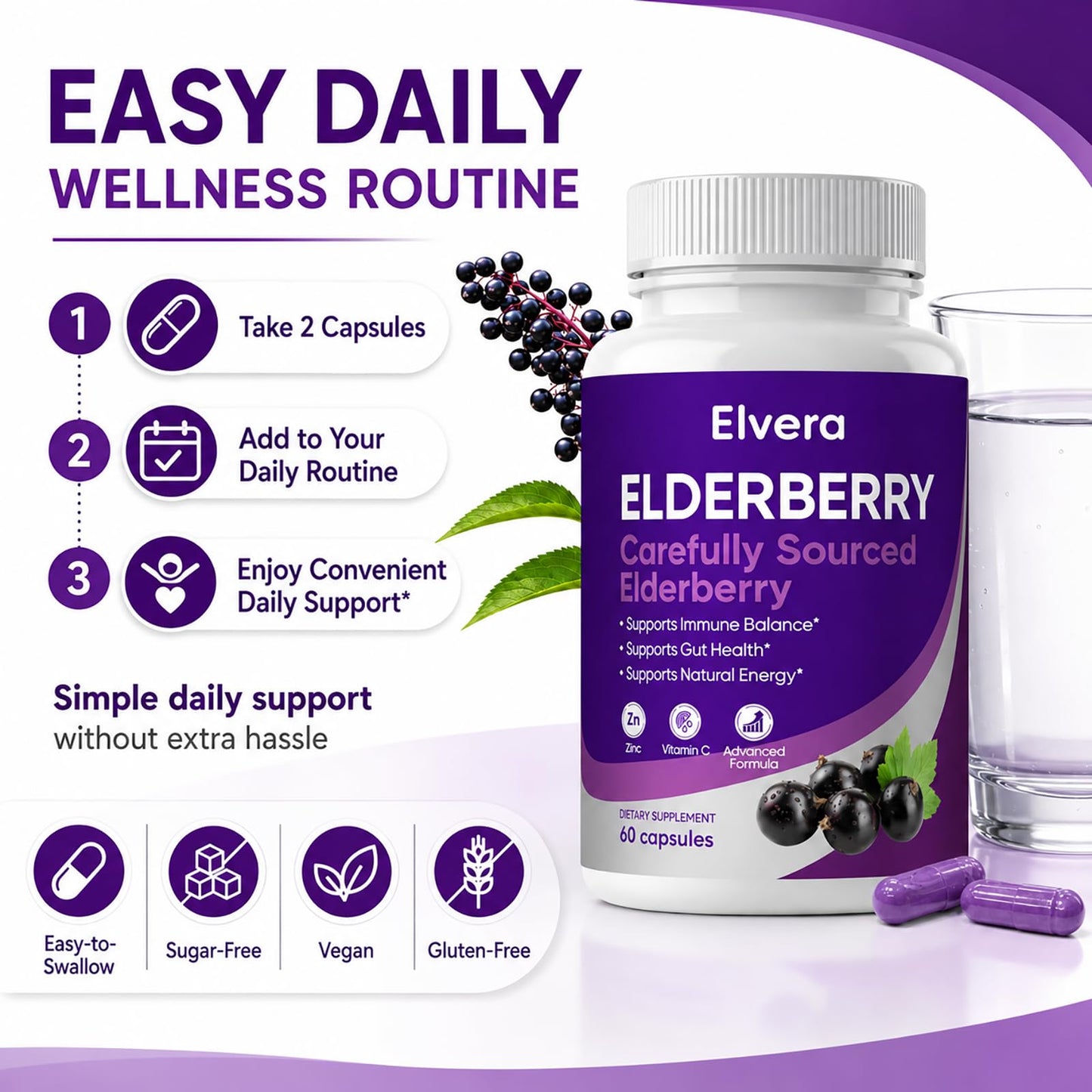 UOZXIL Elvera Elderberry Gut Support 60 Capsules
