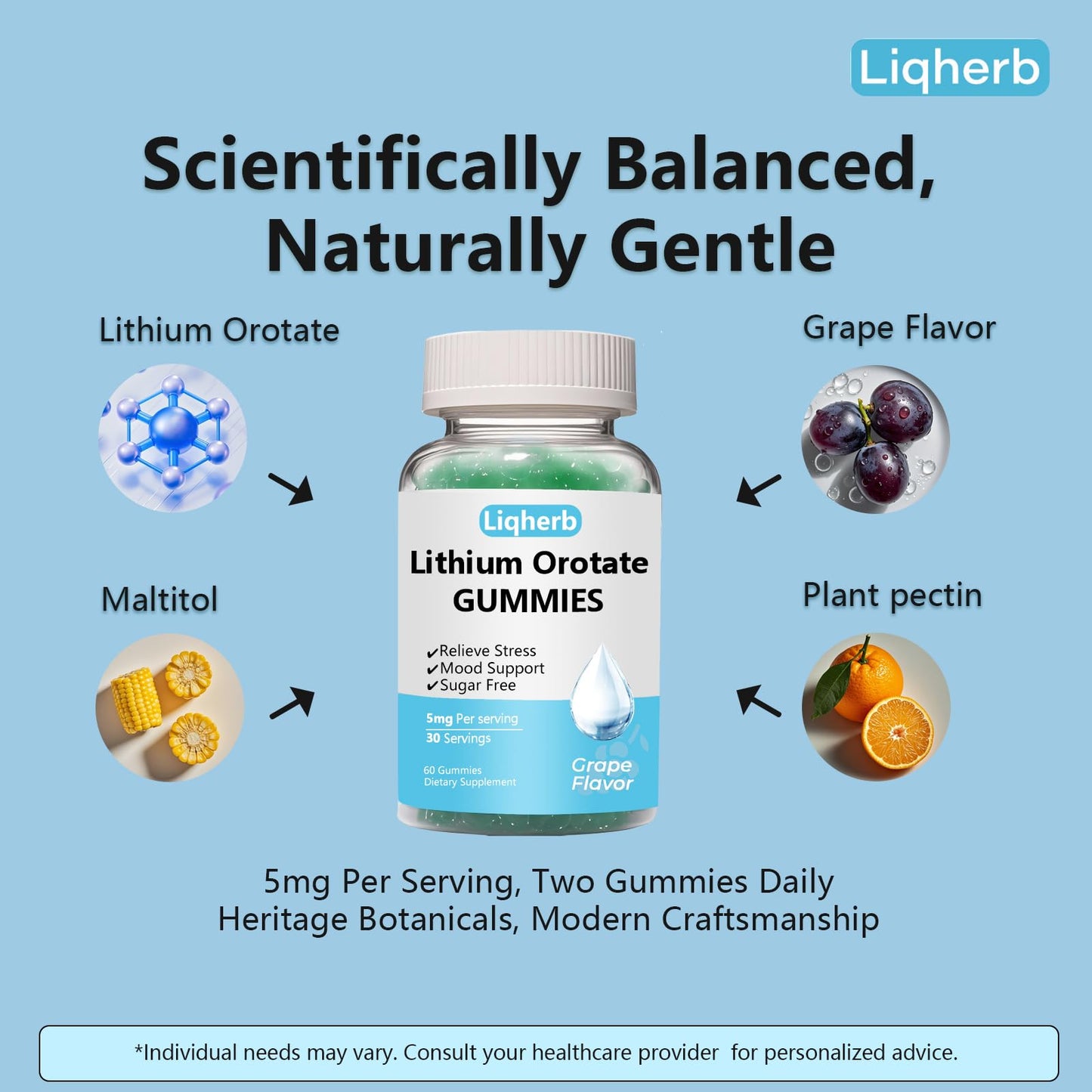Liqherb Lithium Orotate 5mg Gummies 60 Count