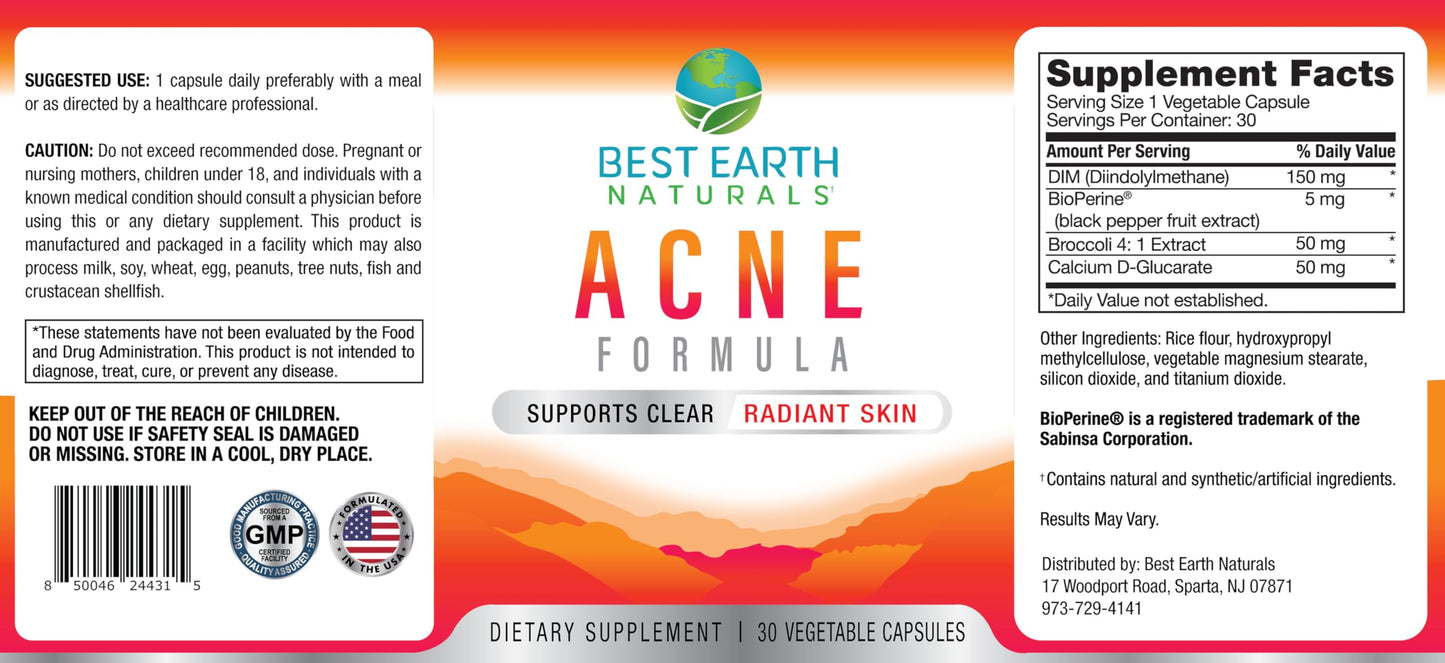 Best Earth Naturals Clear Skin Acne Support Supplement Capsules, 30 Capsules