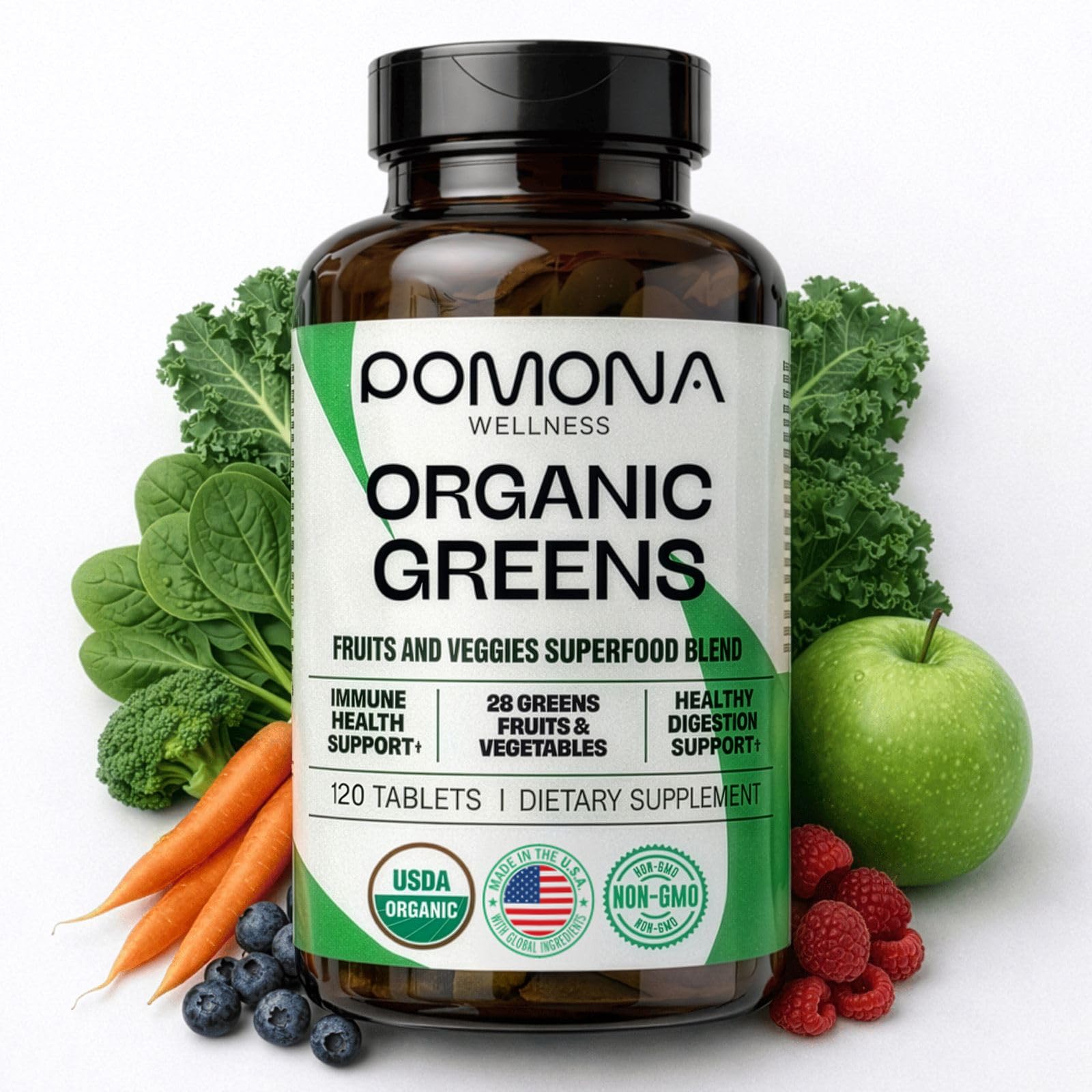 Pomona Wellness Super Greens Supplement 120 Tablets