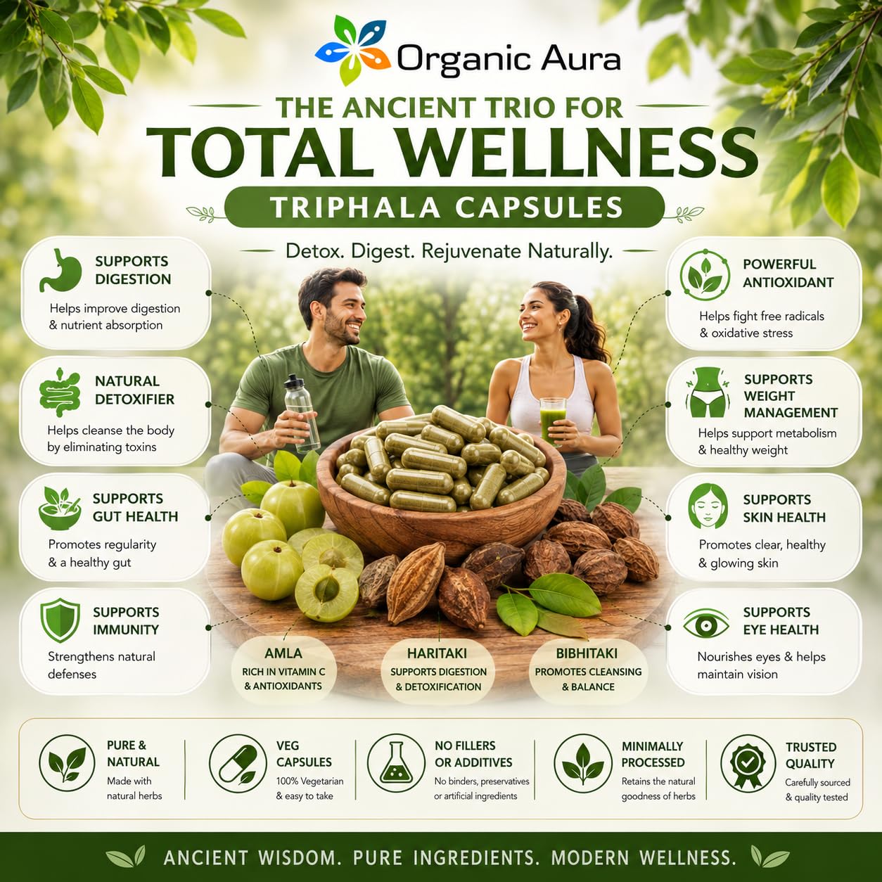 Organic Aura International Premium Triphala Capsules 120 Capsules