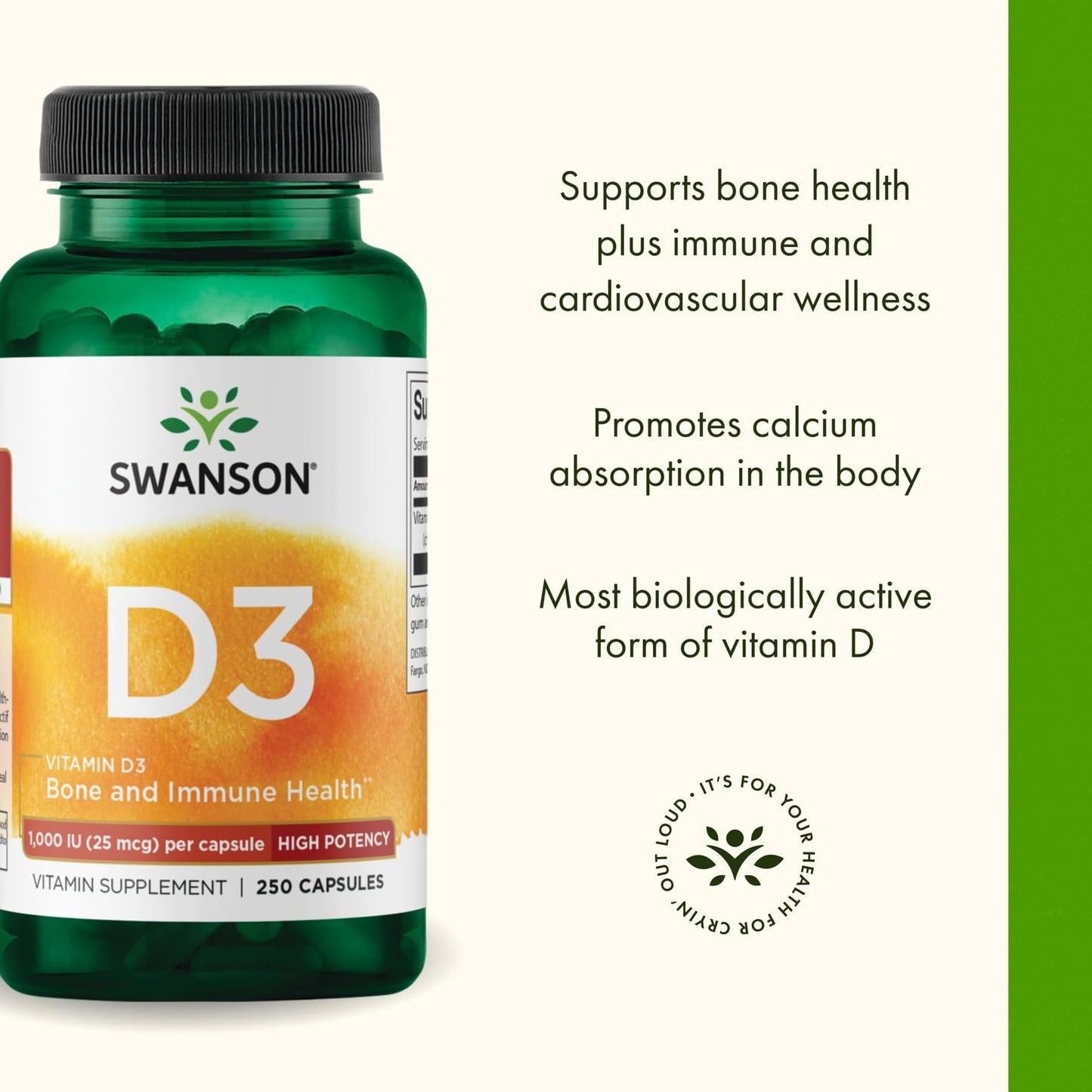 Swanson Vitamin D3 1000 IU Capsules 250 Count