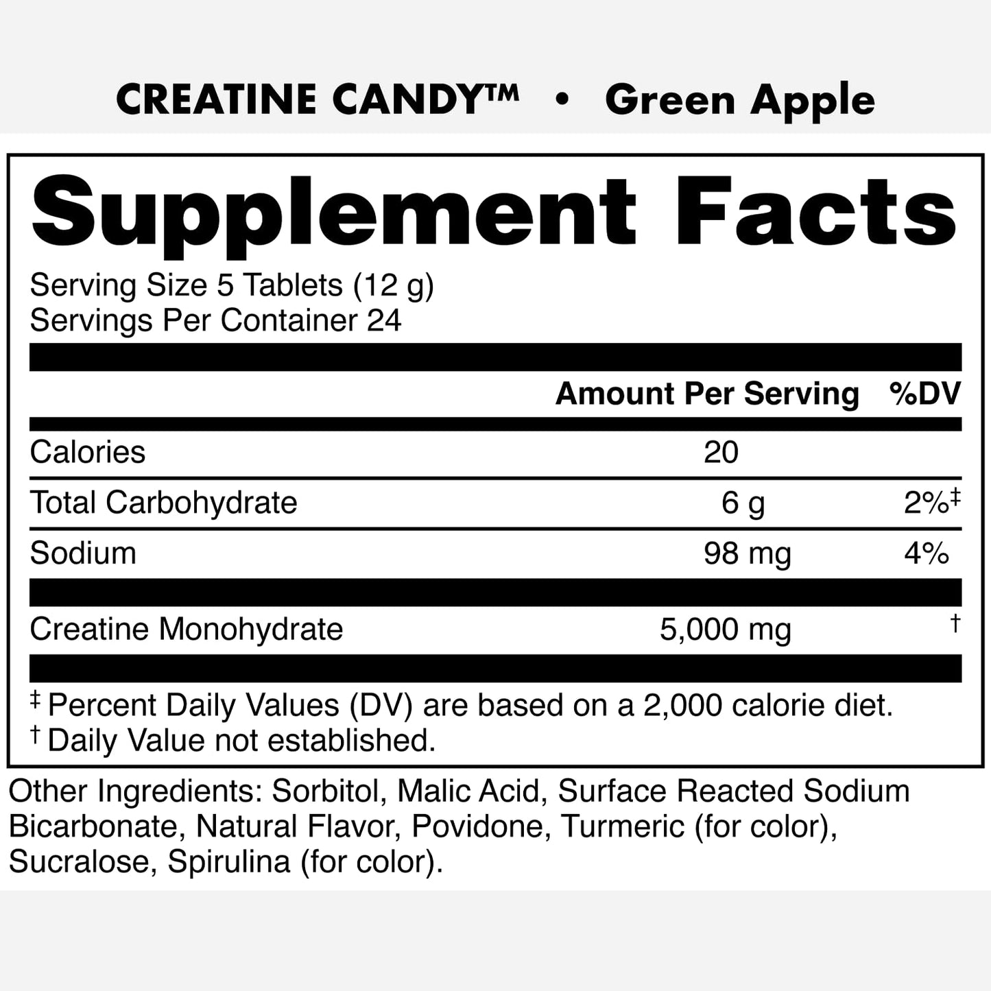 Bucked Up Creatine Candy Green Apple Tablets, 24 Count