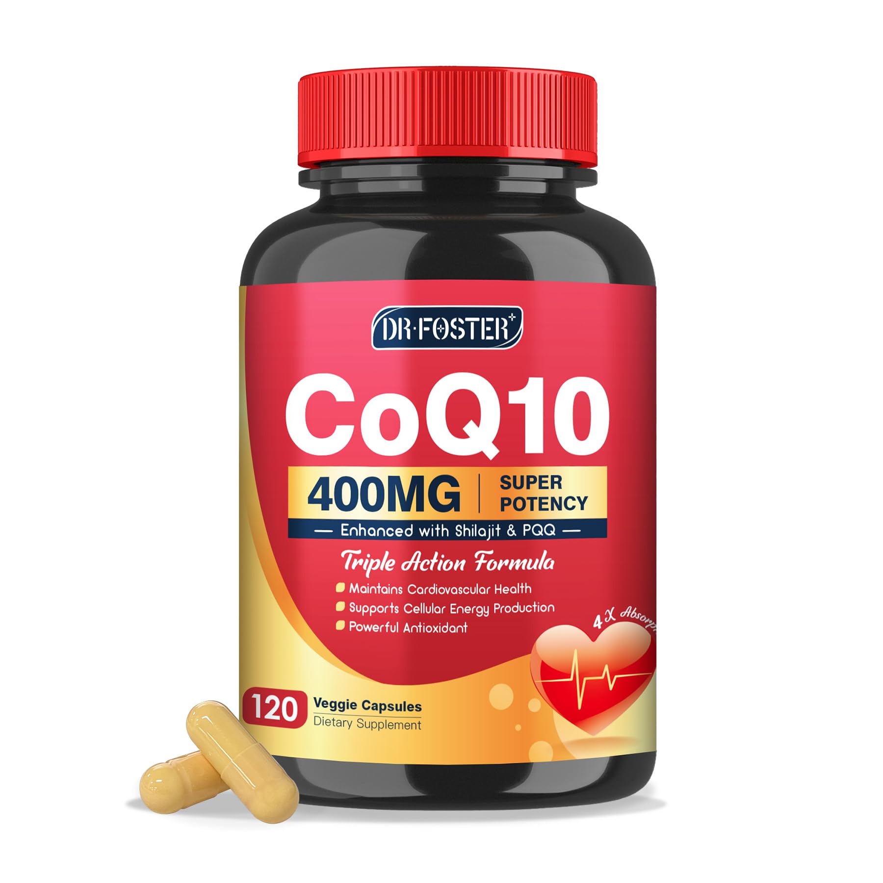 DRFOSTER CoQ10 400mg Supplements with PQQ and Shilajit Veggie Capsules, 120 Count