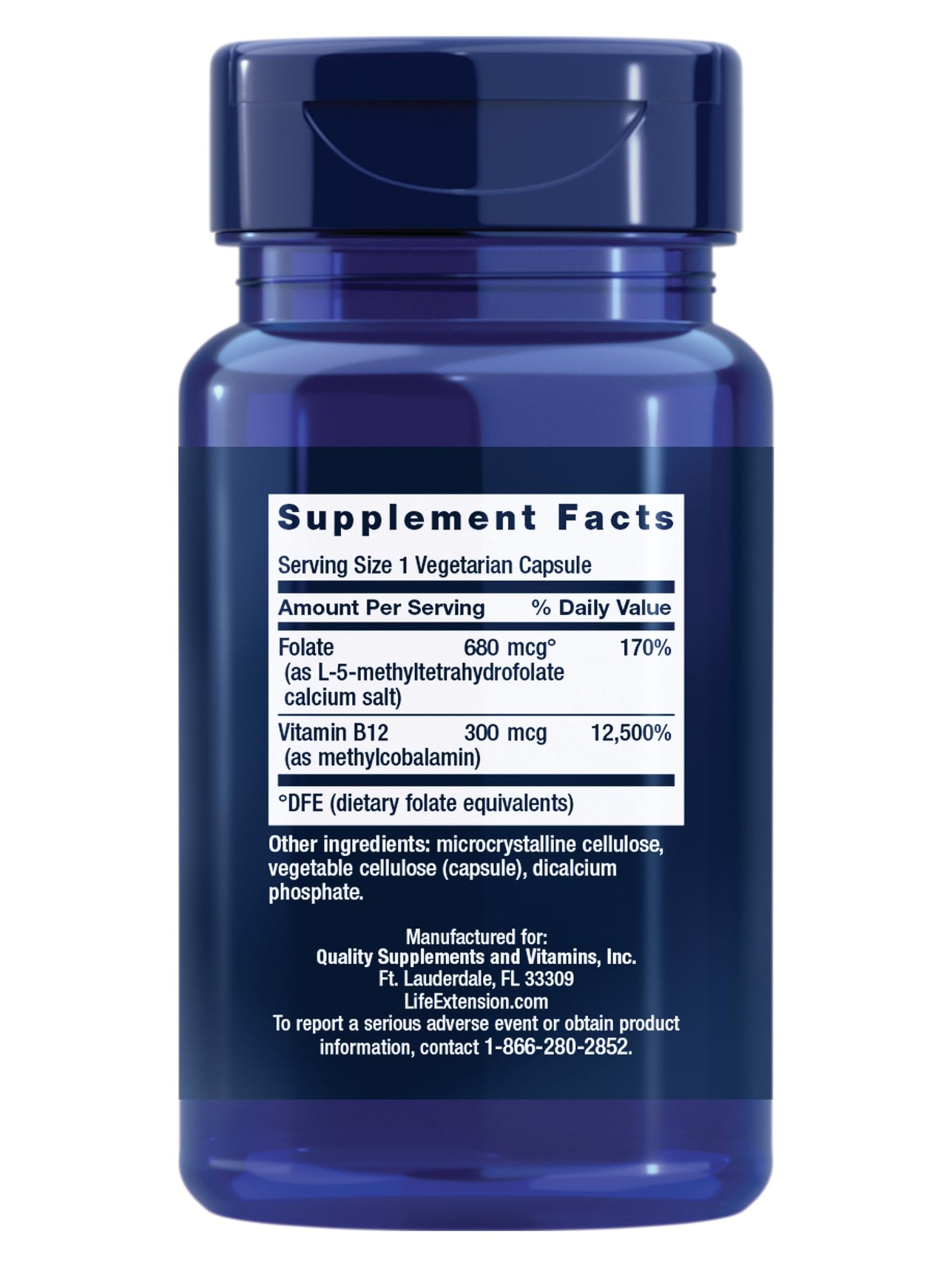 Life Extension BioActive Folate & Vitamin B12 Capsules 90