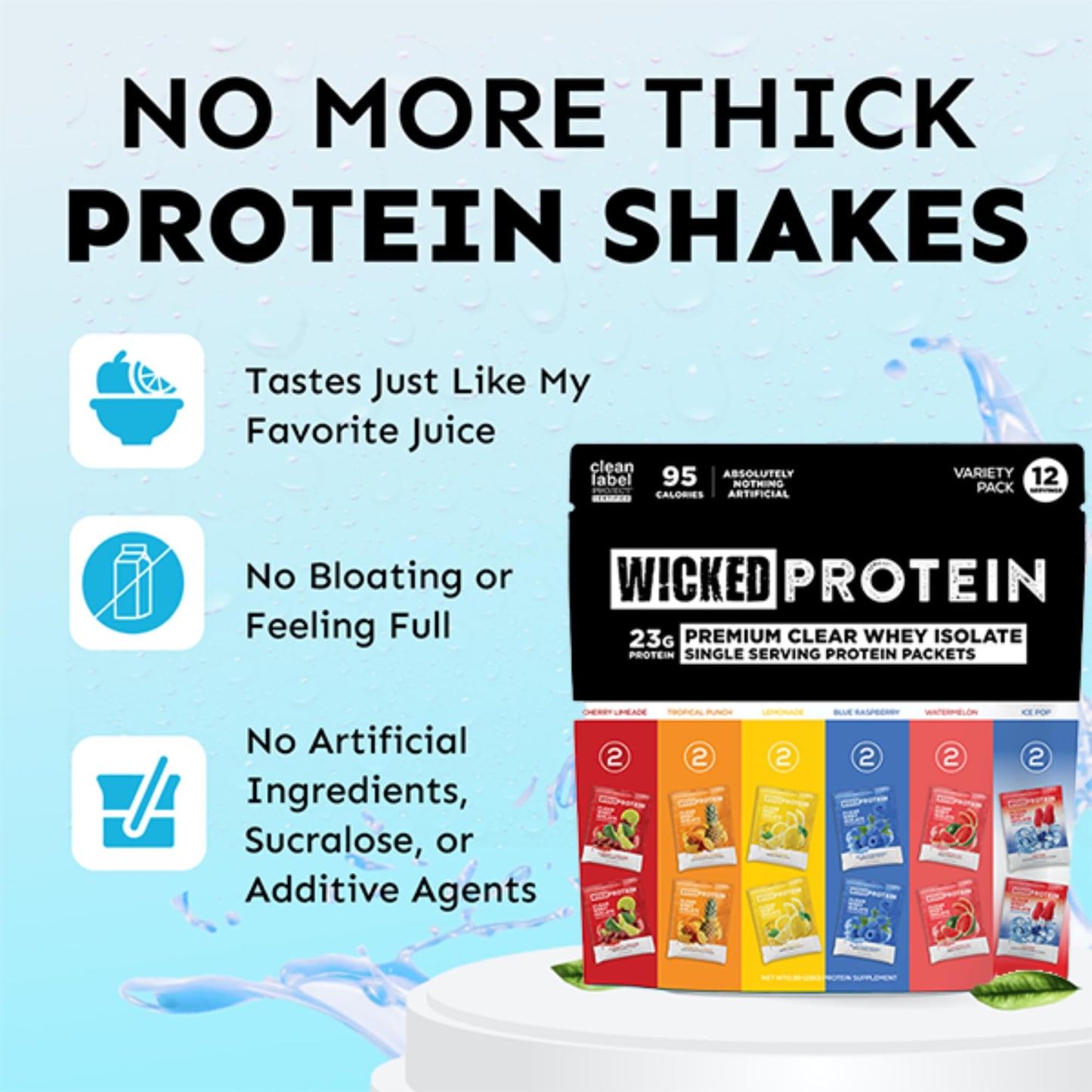 WICKED Protein Clear Whey Isolate Variety Pack Powder, 12 Pack