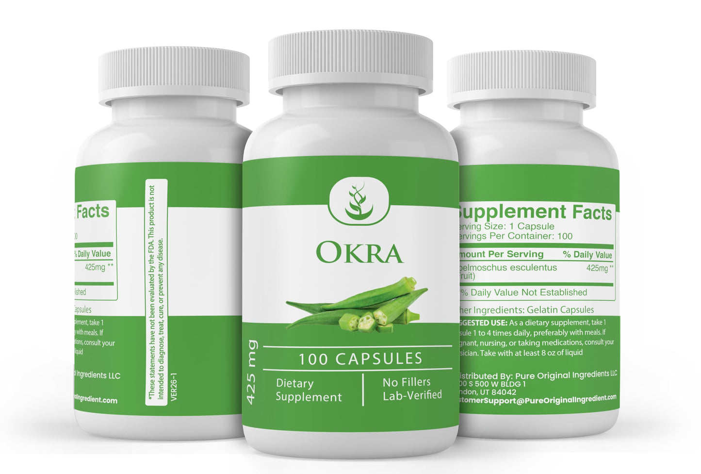 Pure Original Ingredients Okra Extract Capsules 100 Count