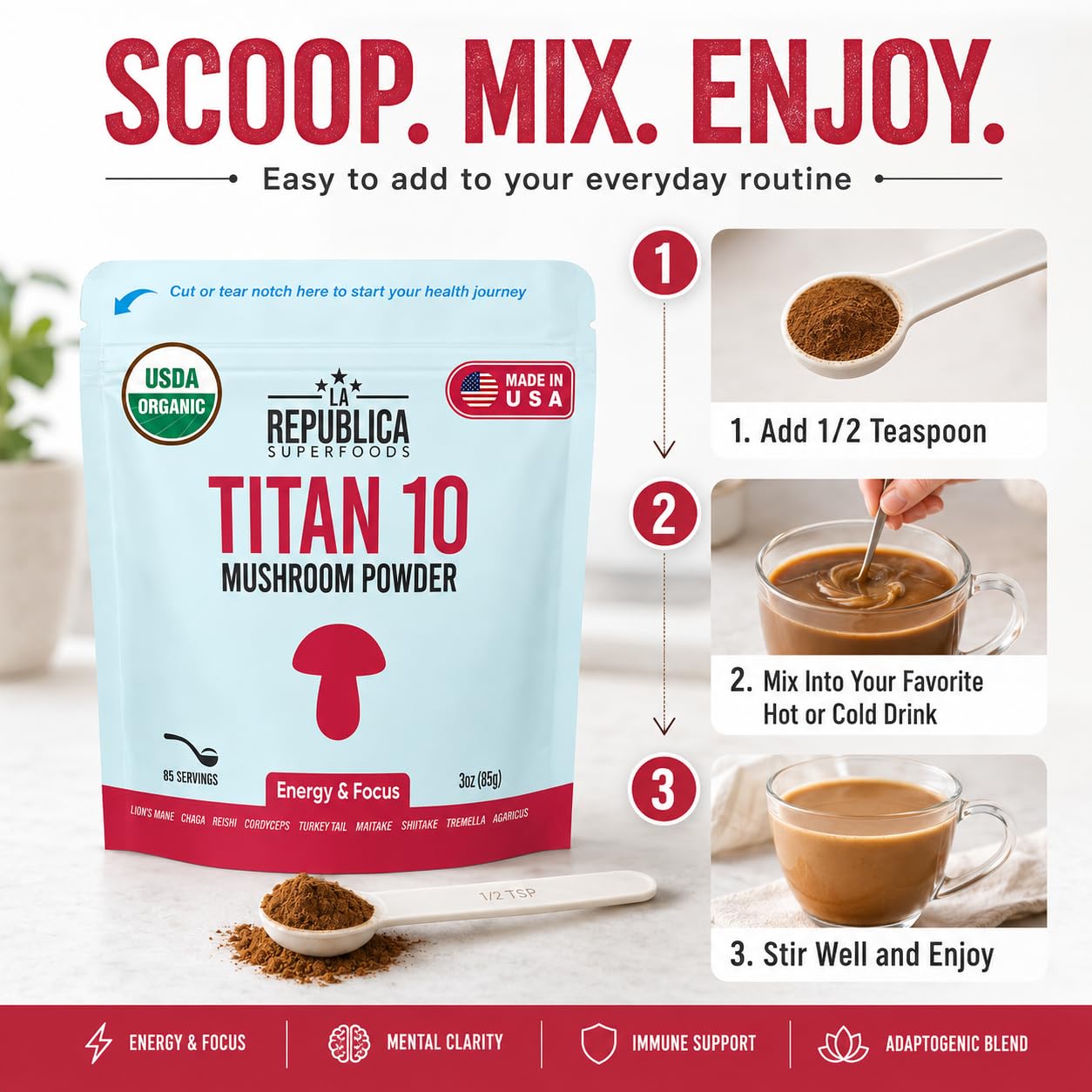 LRLA SUPERFOODS La Republica Titan10 Organic Mushroom Powder, 3 oz