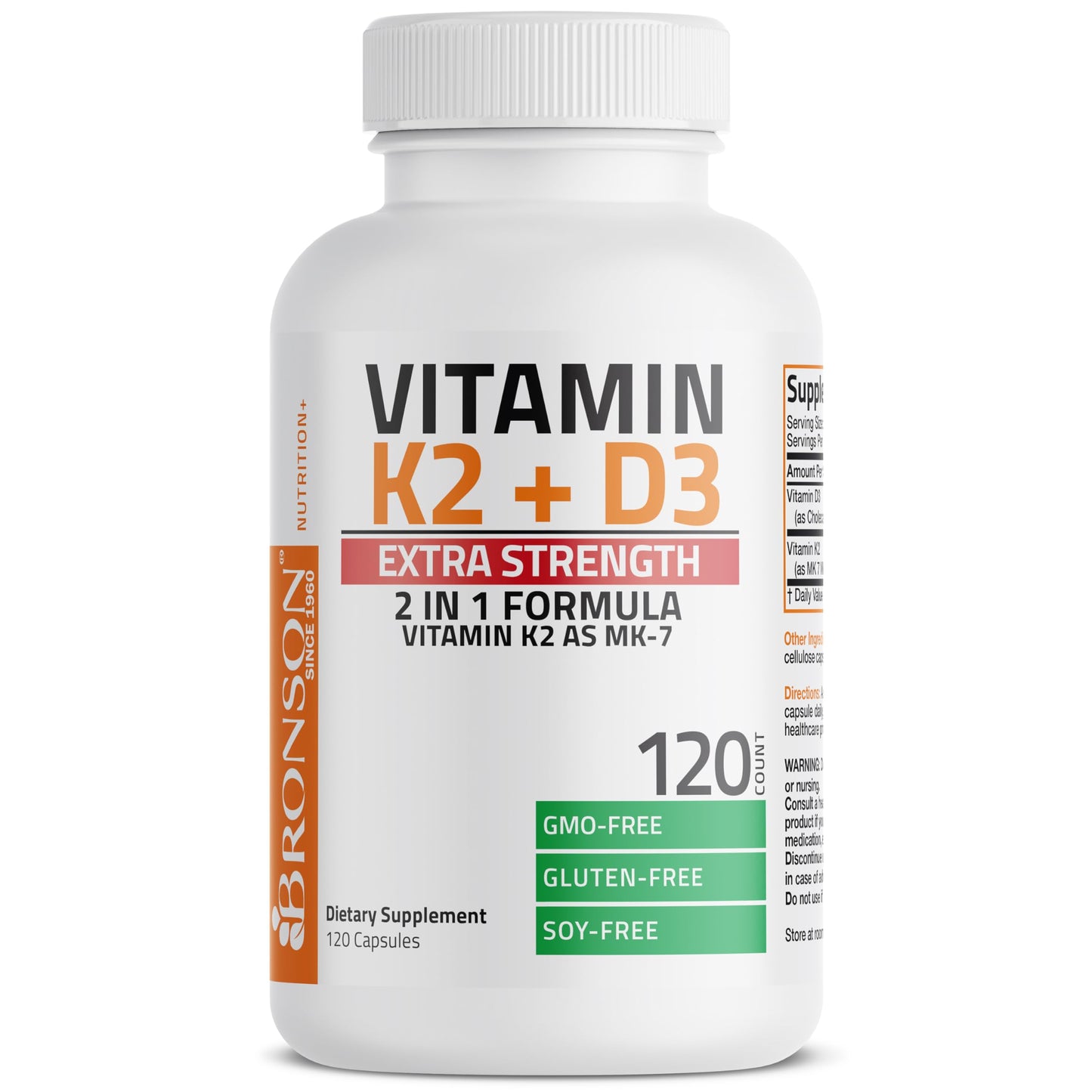 Bronson Vitamin K2 (MK-7) with D3 Extra Strength Capsule, 120 Count