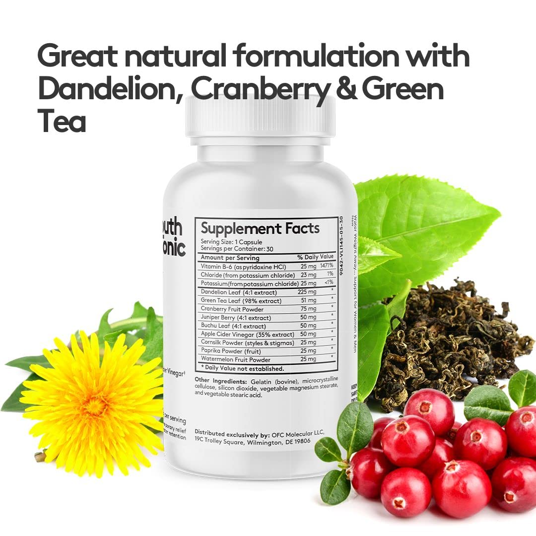 Youth & Tonic Natural Diuretics Capsules for Water Weight and Blood Pressure Support, 60 Capsules