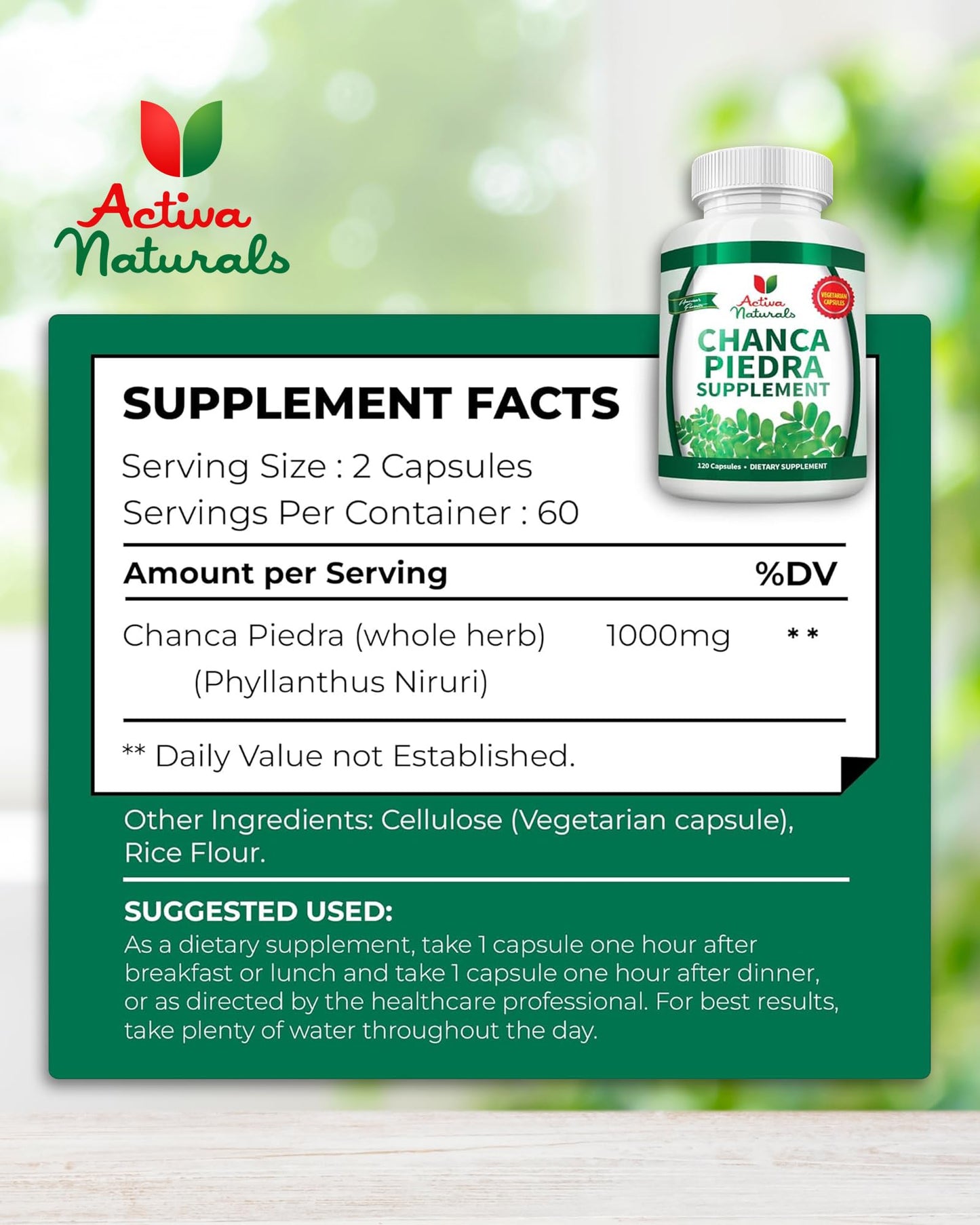 Activa Naturals Chanca Piedra 500mg Capsules, 120 Count