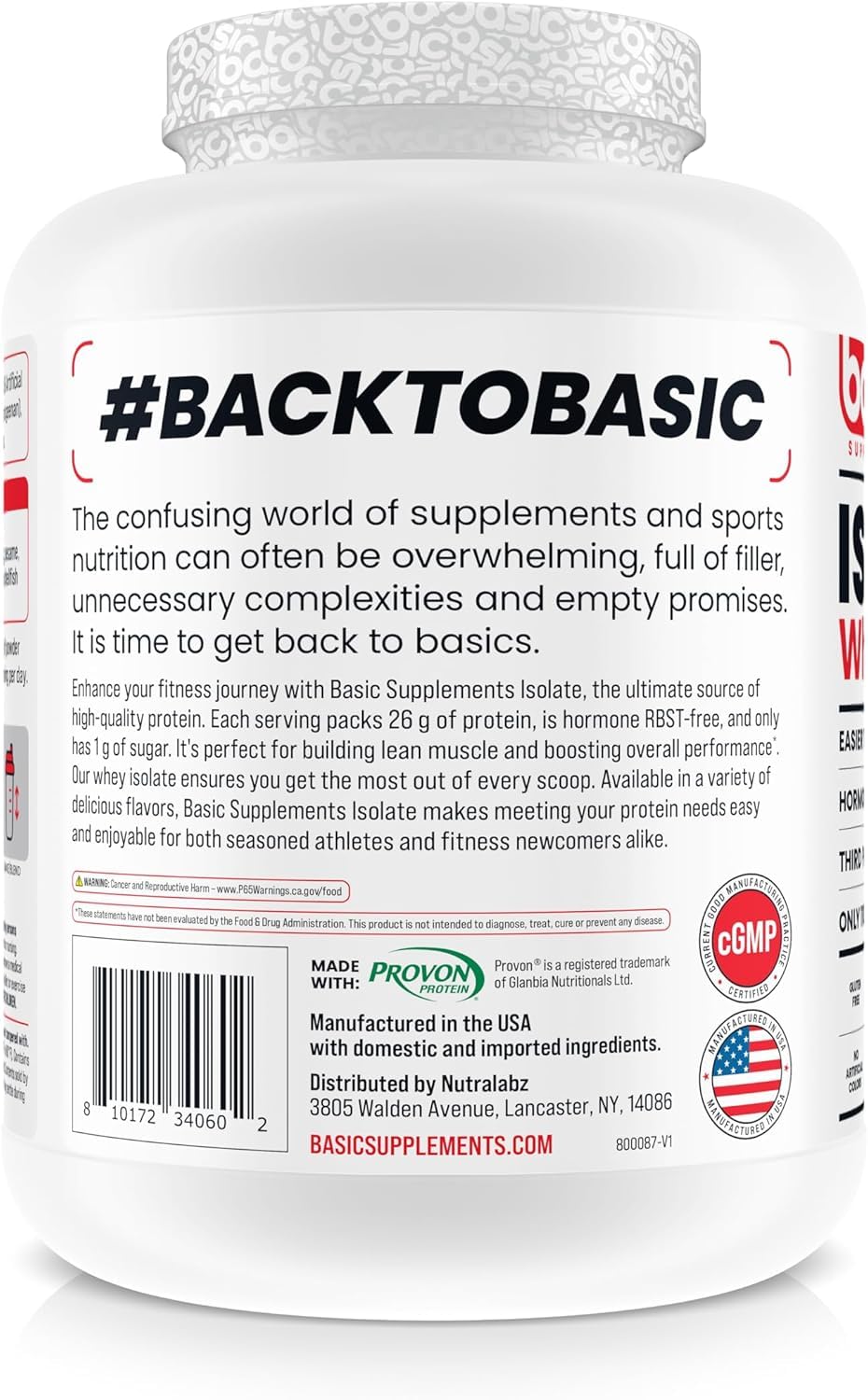 Basic Supplements Whey Protein Isolate Powder, 32.27 oz