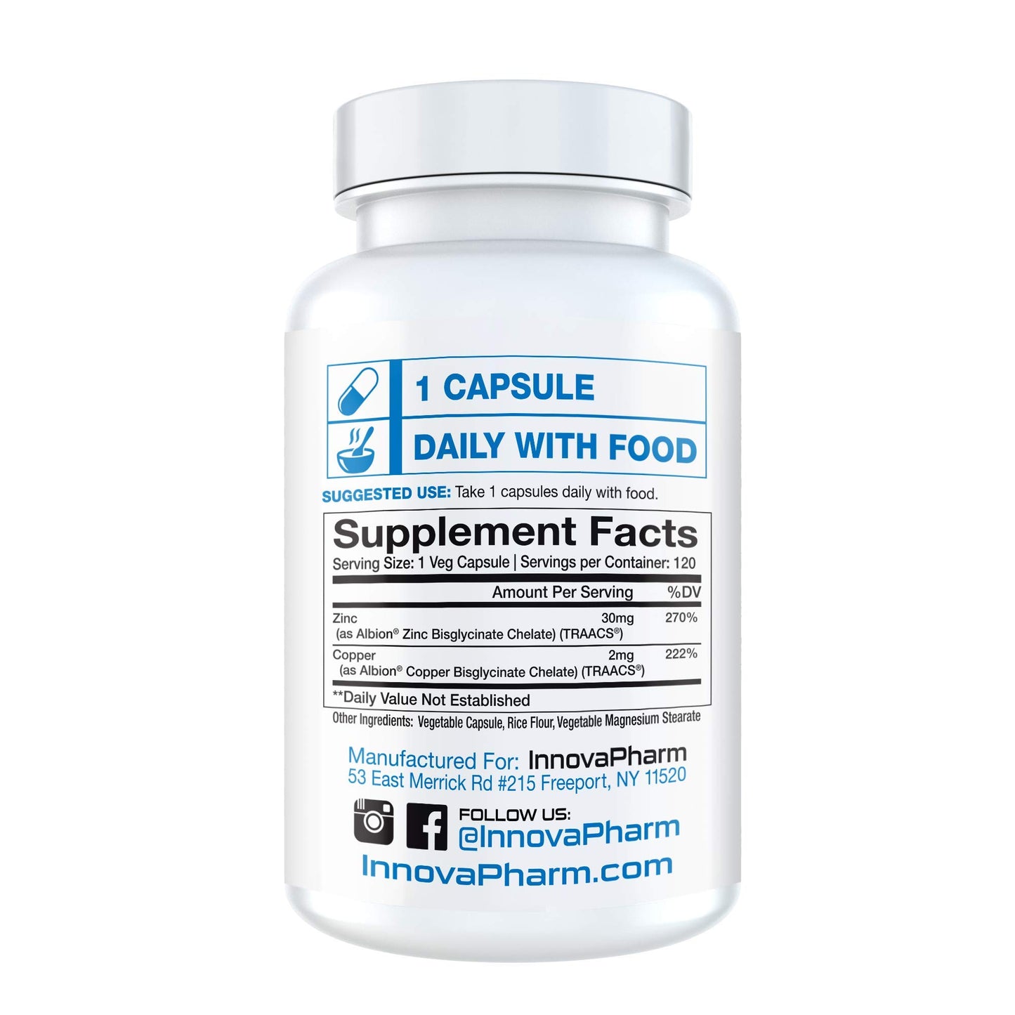 InnovaPharm Zinc Chelate + Copper Chelate Tablet, 120 Count
