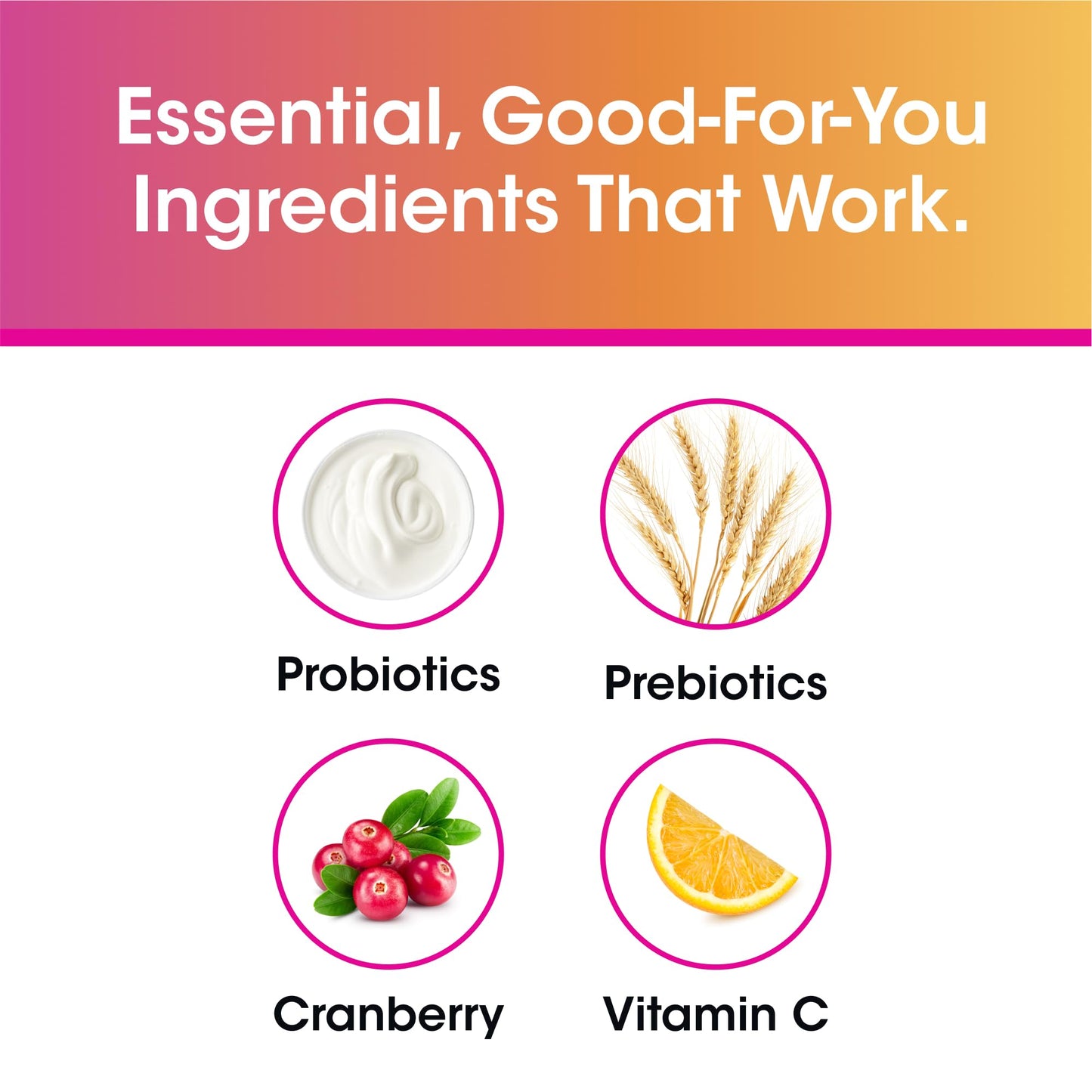 vH essentials Probiotic Gummies with Prebiotics & Cranberry, Concentrated Extract for Urinary Tract Health, Supports Vaginal Microflora Balance for a Healthy Feminine Tract, 60 Gummies