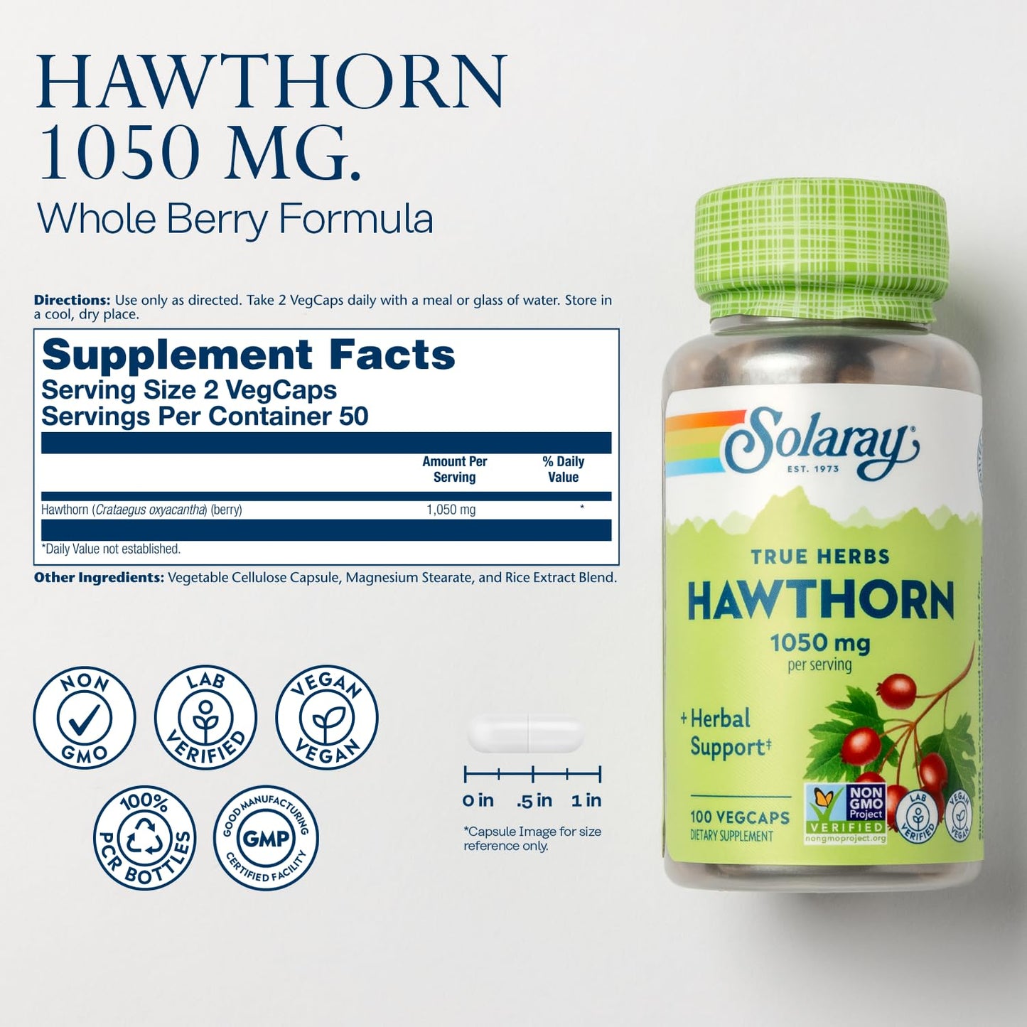 SOLARAY Hawthorn Berry 1050 mg Capsules 100 VegCaps