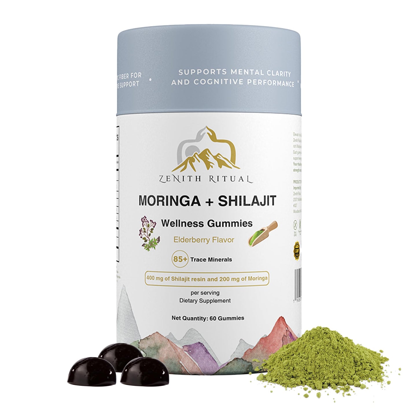 ZENITH RITUAL Shilajit and Moringa Gummies – Elderberry Flavor – 60 Gummies
