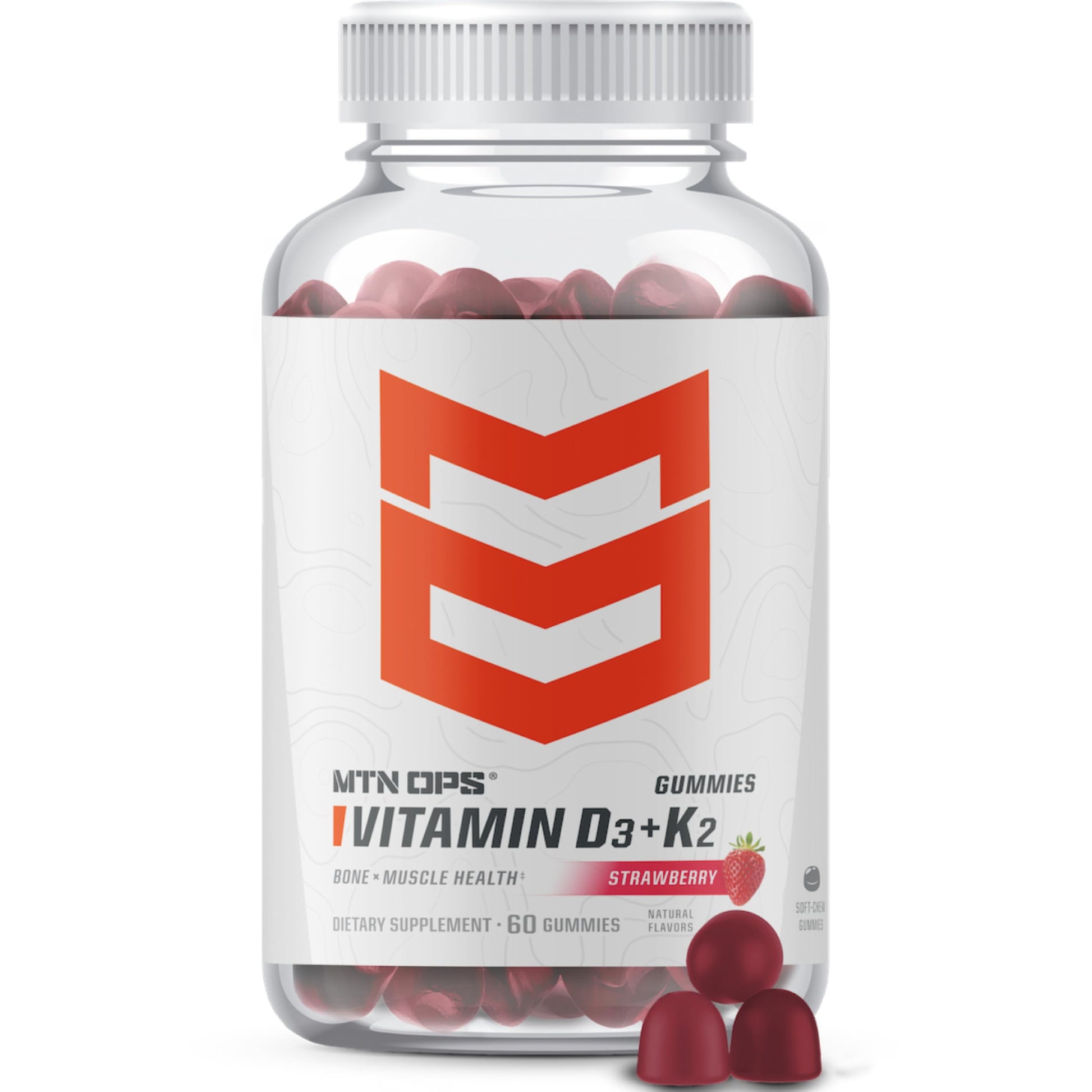 MTN OPS Vitamin D3 K2 Gummies, 5000 IU D3 & K2 MK7, 60 Gummies