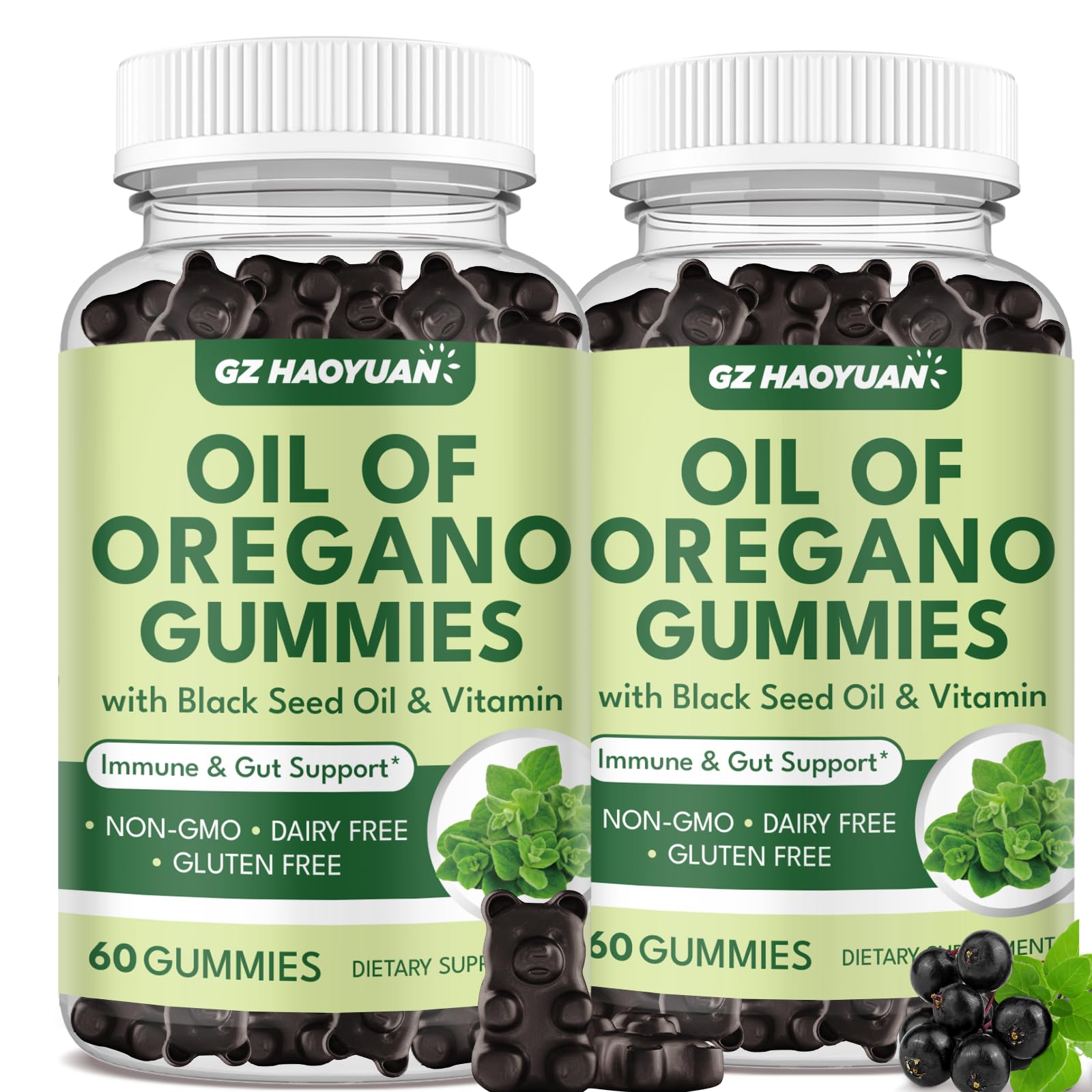 GZ HAOYUAN Oil of Oregano with Black Seed Oil + Vitamin D3, 120 Gummies