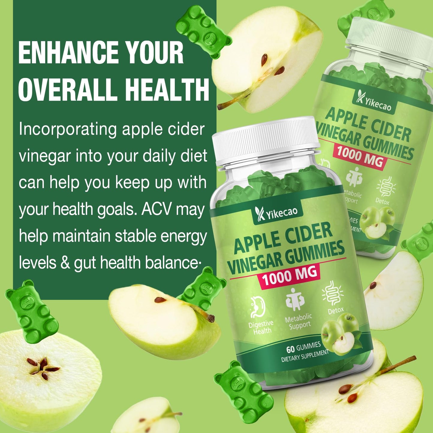 Yikecao Apple Cider Vinegar Gummies 60 Count