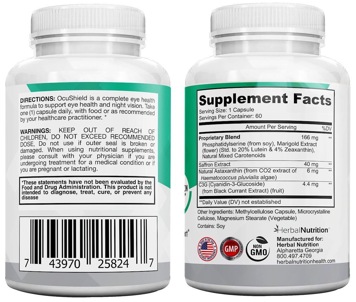Herbal Nutrition OcuShield Eye Health Vitamin Support for Healthy Eyes, Night Vision with Saffron, Lutein & Zeaxanthin, Eye Nutrients to Protect & Stimulate Ocular Health, 3 Capsules