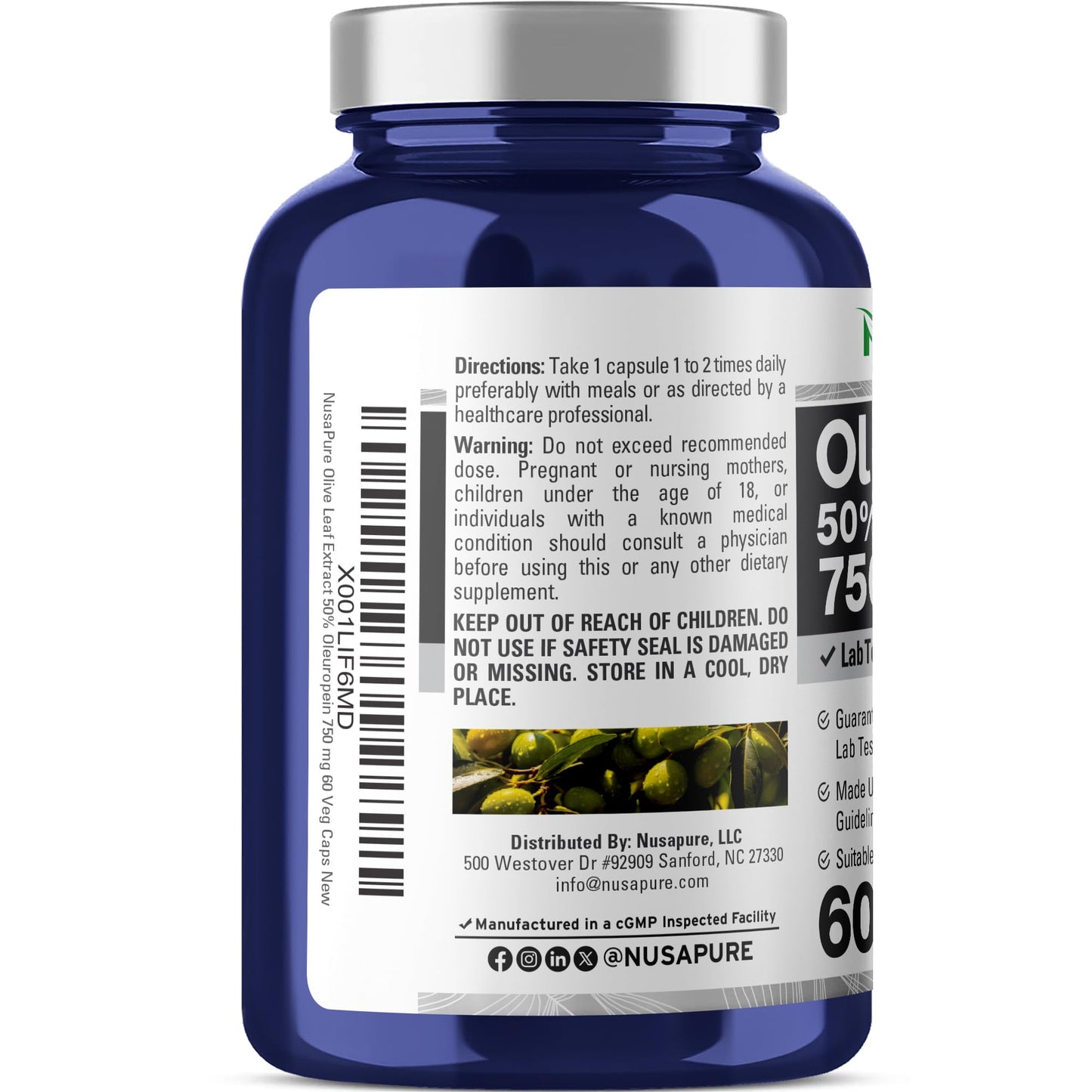 NusaPure Olive Leaf Extract Capsule 750mg, 60 Capsules