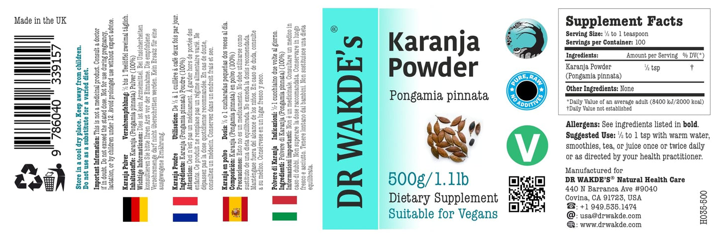 DR WAKDE's Karanja Powder (Pongamia pinnata), 17.64 oz