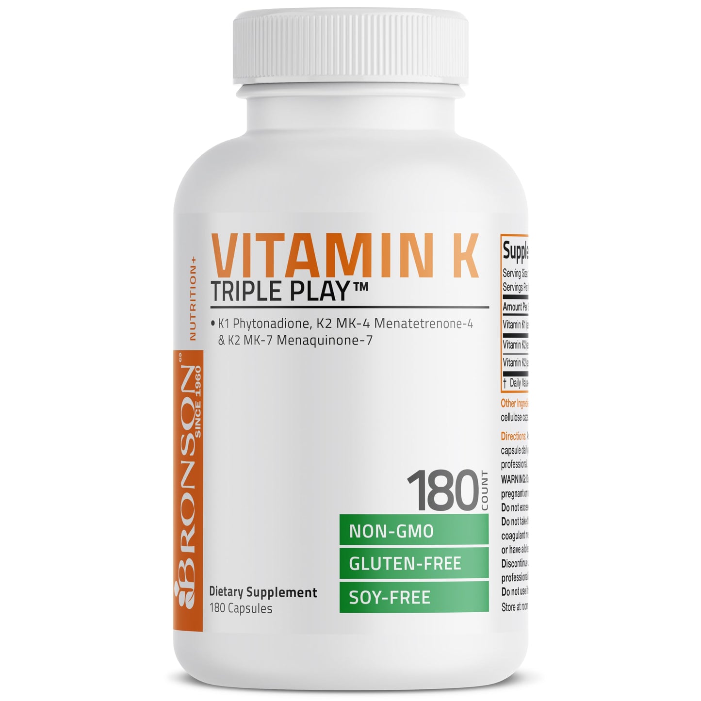 Bronson Vitamin K Triple Play (Vitamin K2 MK7 / Vitamin K2 MK4 / Vitamin K1) Full Spectrum Complex Vitamin K Supplement, 180 Capsules