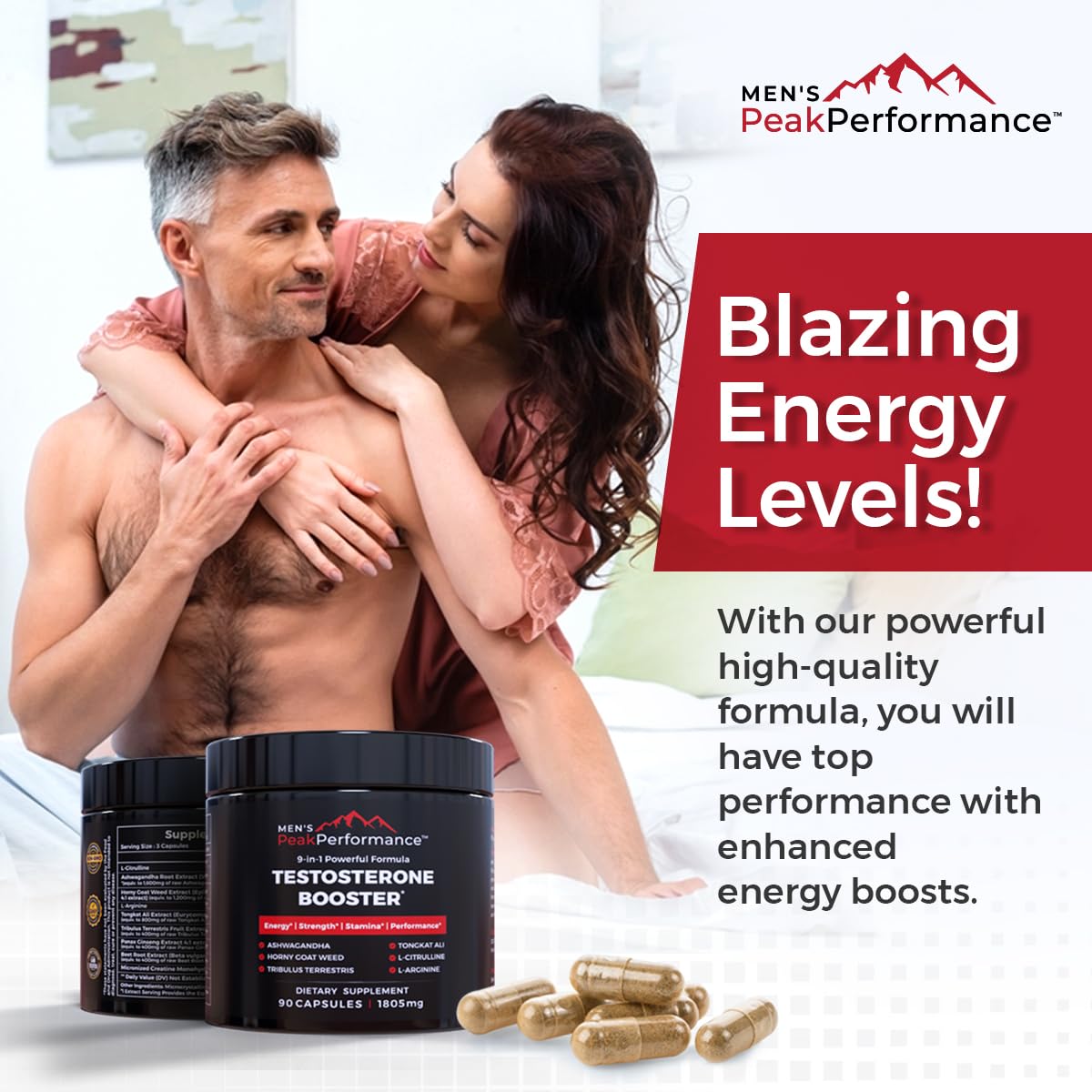 MEN'S PeakPerformance Testosterone Booster Supplement for Men 90 Capsules
