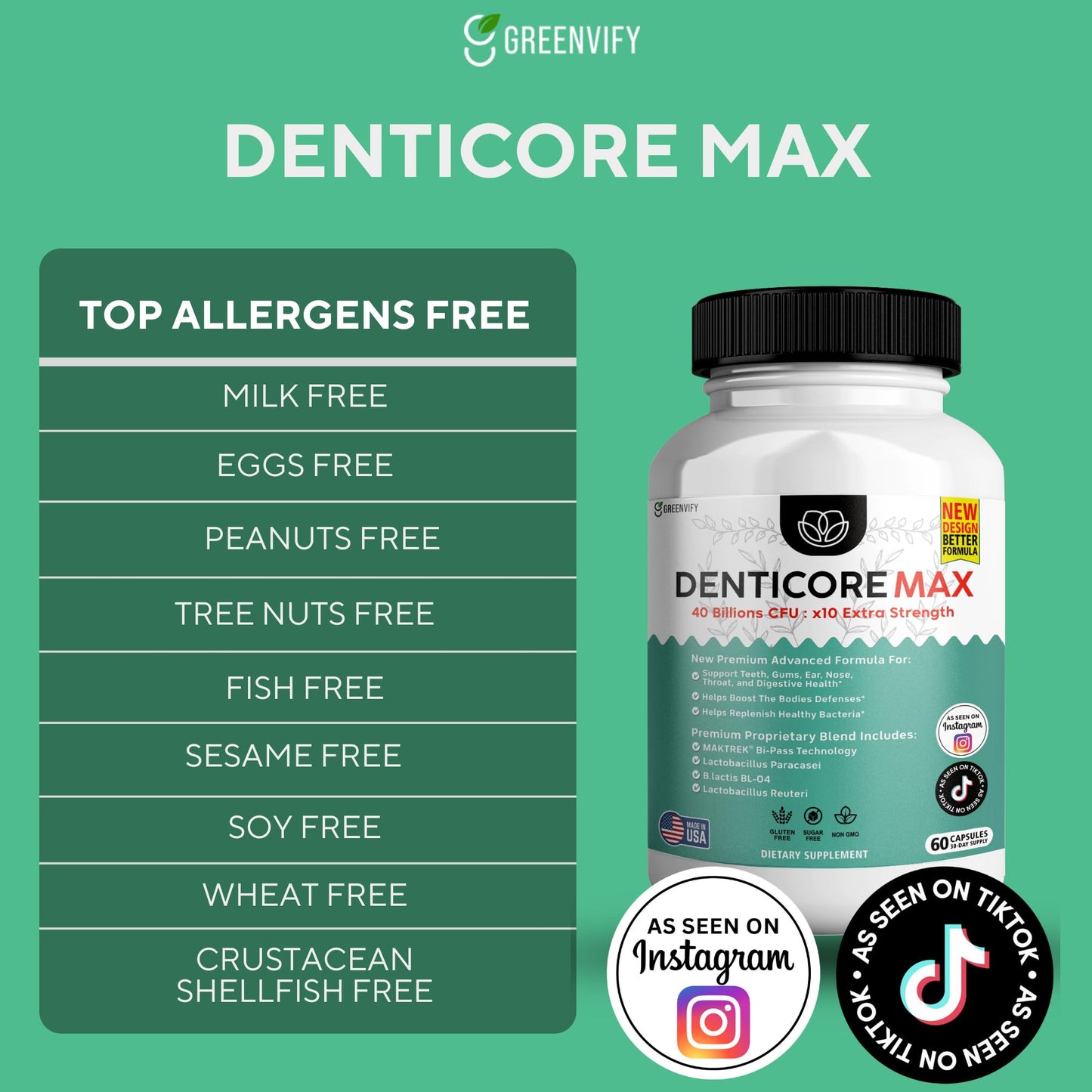 DentiCore Max for Gums and Teeth Health 60 Capsules - 40 Billion CFU Advanced Oral Probiotics, Fresh Breath Support