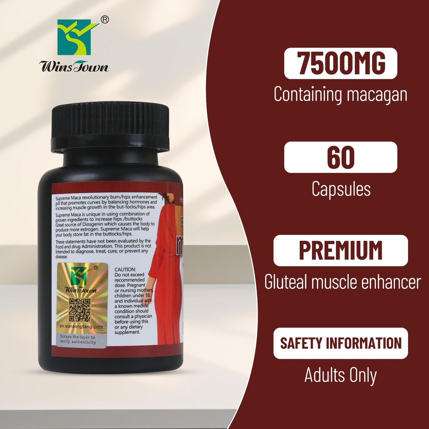 Wins Town Maca Plus Capsules 60 Count