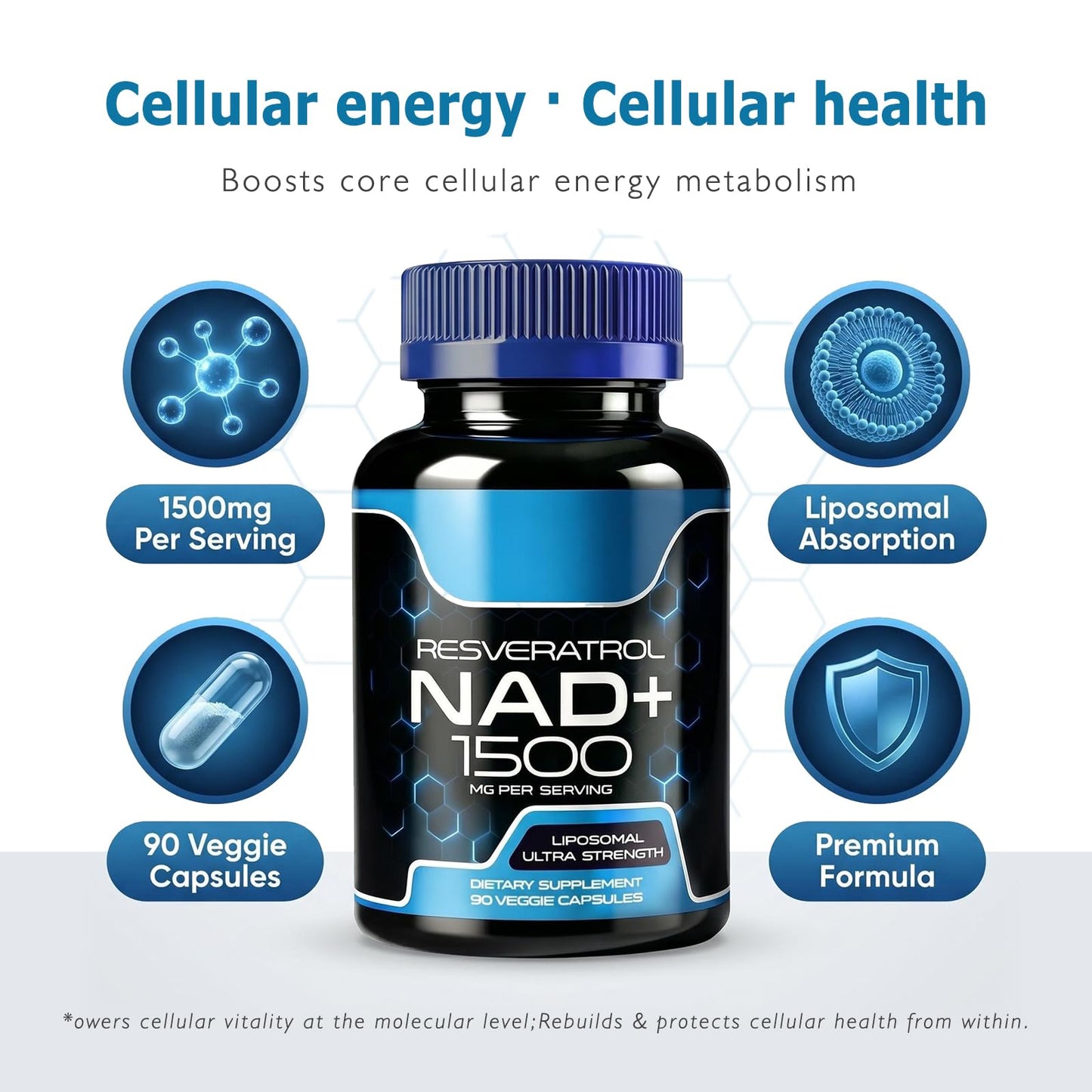 DCRWVCTON Liposomal NAD+ Supplement 1500mg with Resveratrol Capsules, 90 Count