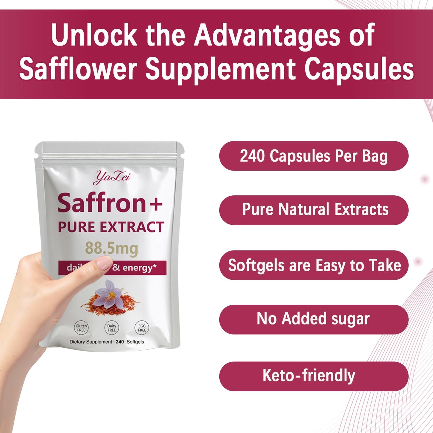 Yalei Saffron Extract Supplements 88.5mg Softgel 240 Softgels