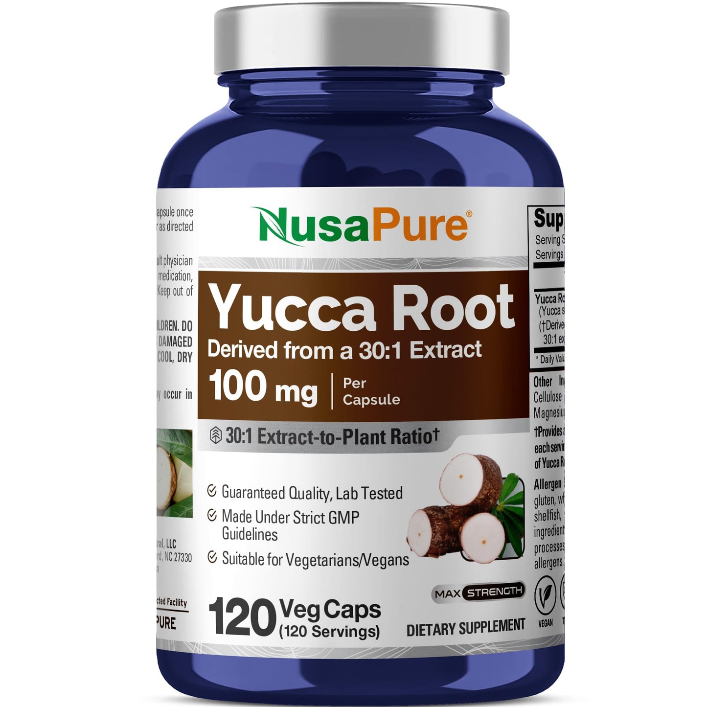 NusaPure Yucca Root 100 mg Capsules, 120 Count