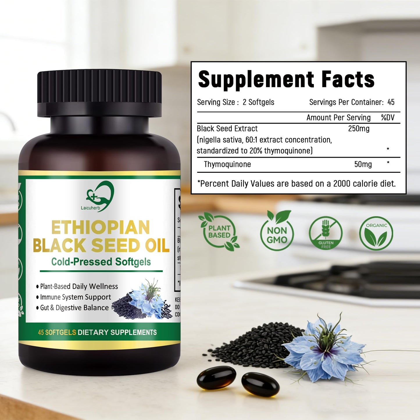 Laicuherb Organic Black Seed Oil Softgels 90 Count