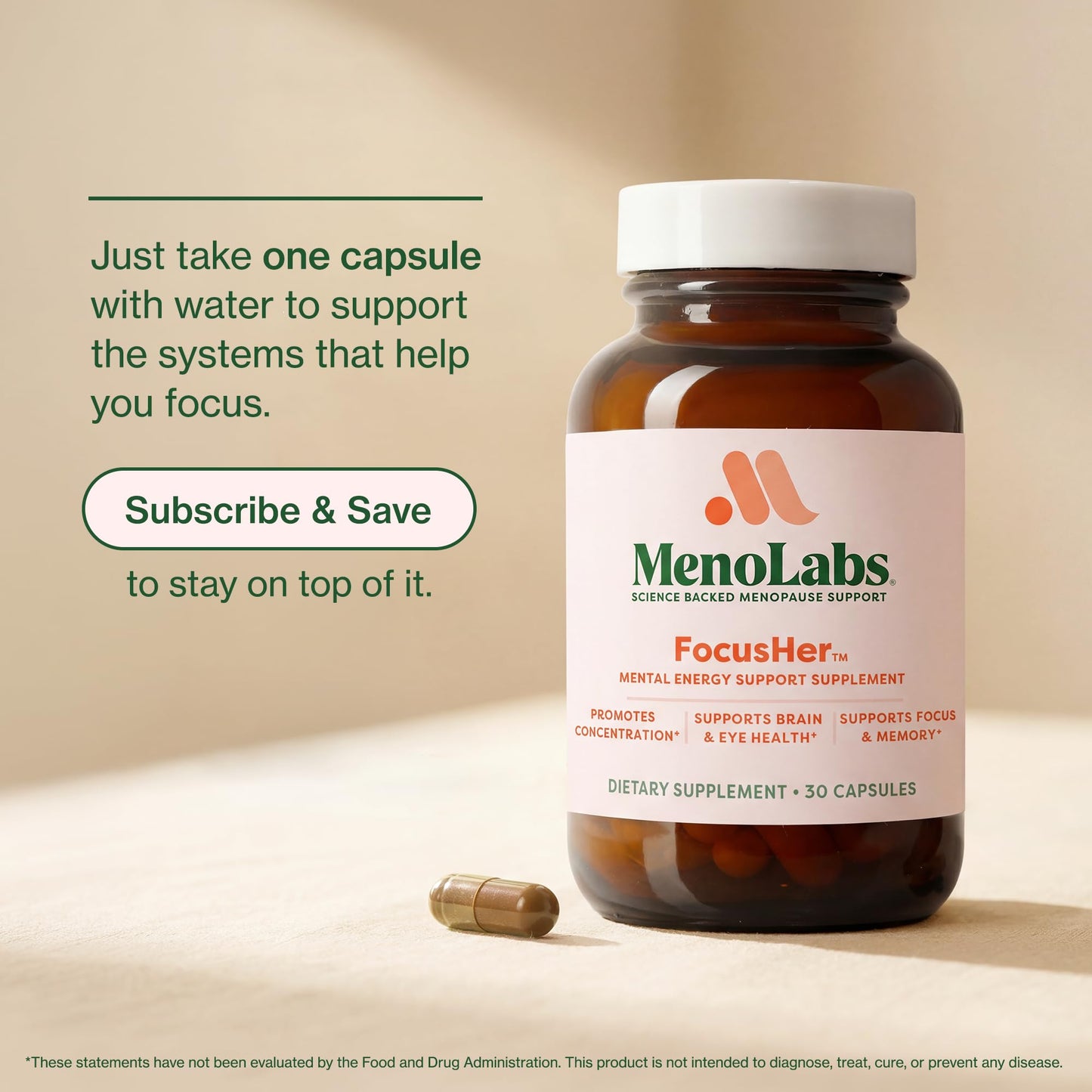 MENOLABS FocusHer Nootropic Brain Support for Women, 30 Capsules