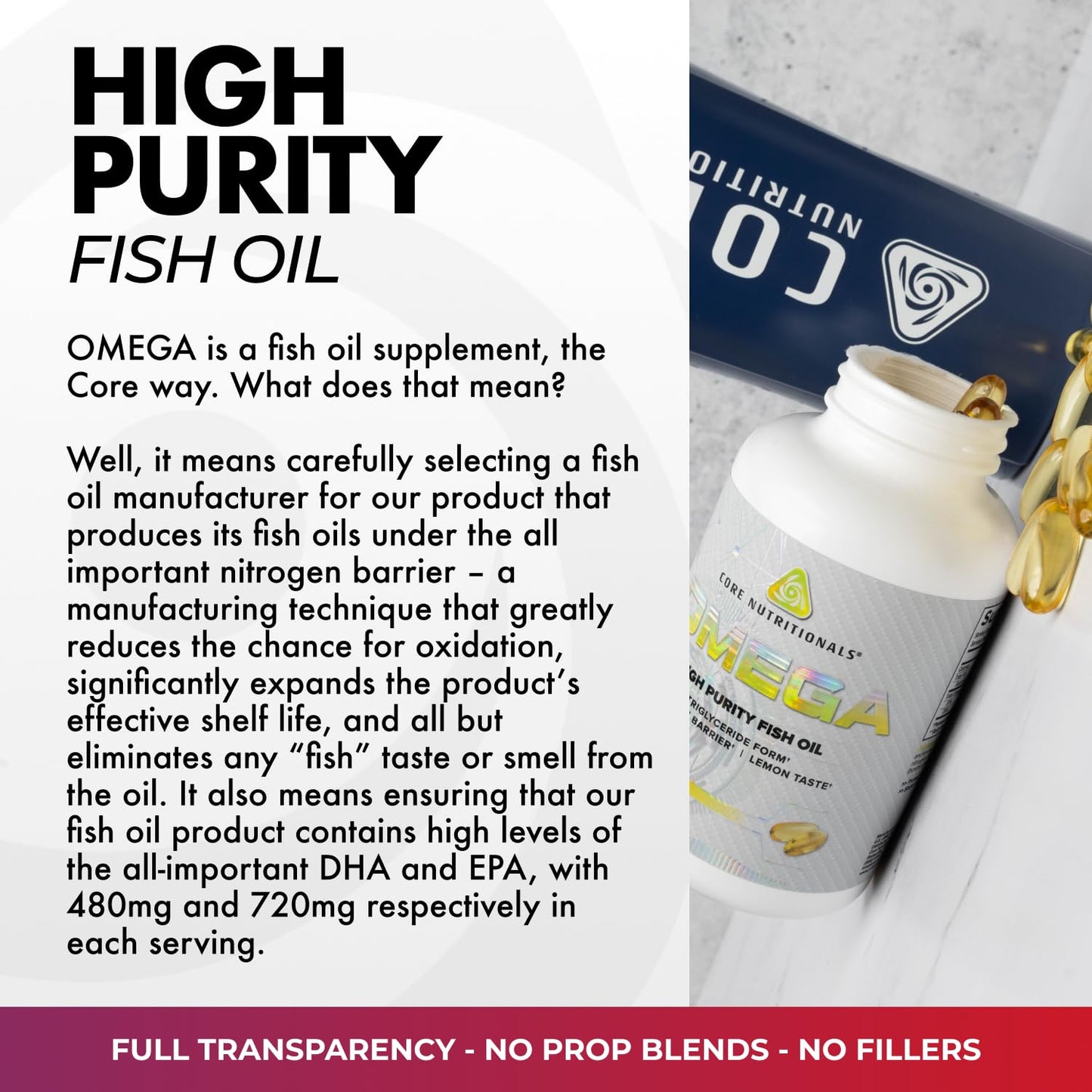 Core Nutritionals Omega High Purity Fish Oil Softgels, 120 Softgels