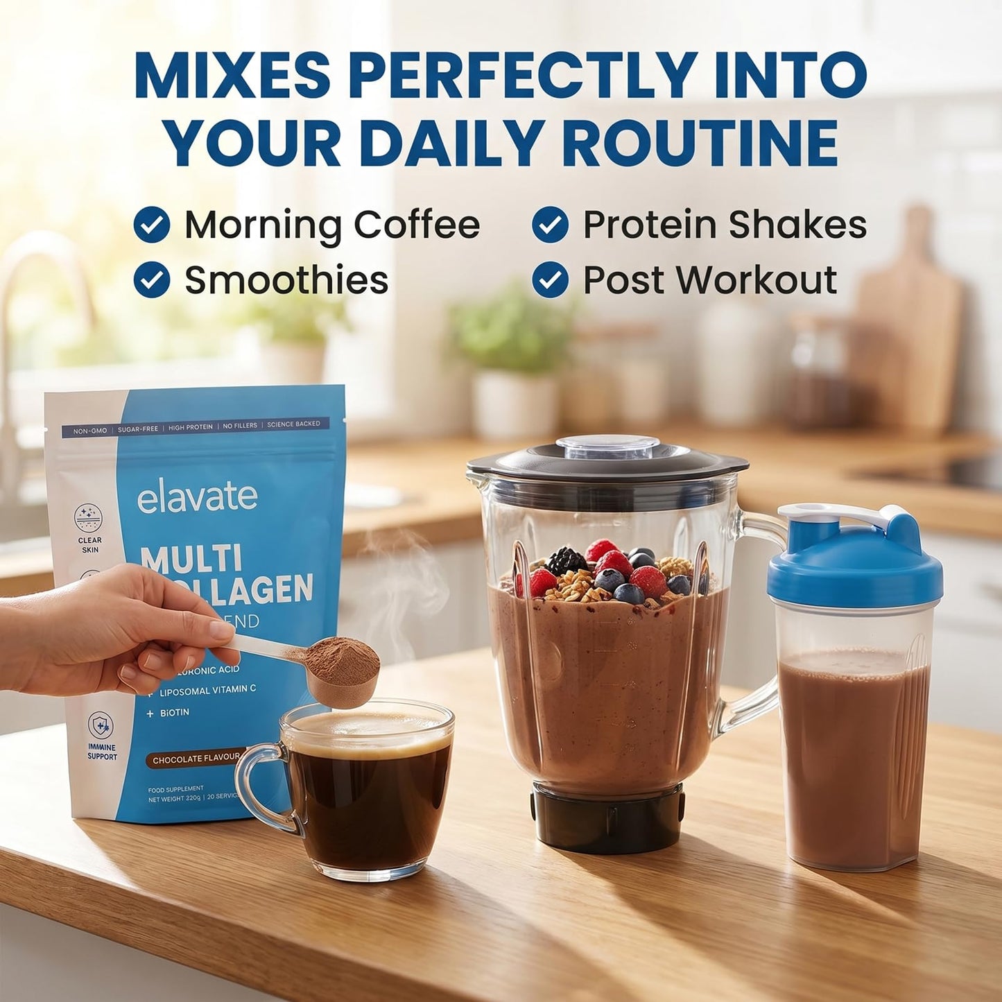 BUN BONS Elavate Multi Collagen Superblend Powder – Chocolate Flavor – 220g Sugar Free Protein Powder with Hyaluronic Acid & Vitamin C. Supports Healthy Skin, Hair, Nails & Joints 14