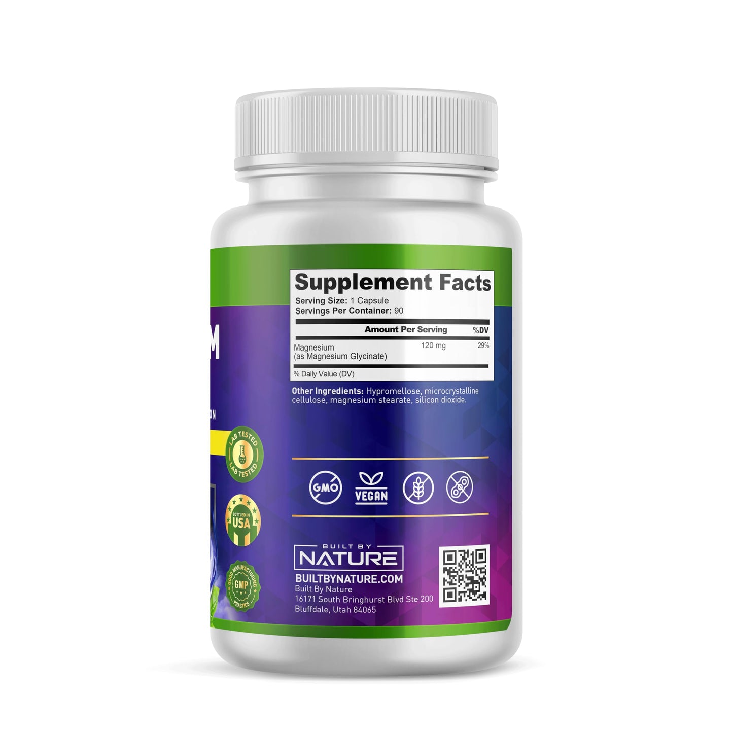 Built By Nature Magnesium Glycinate Chelated for High Absorption Capsules, 90 Capsules