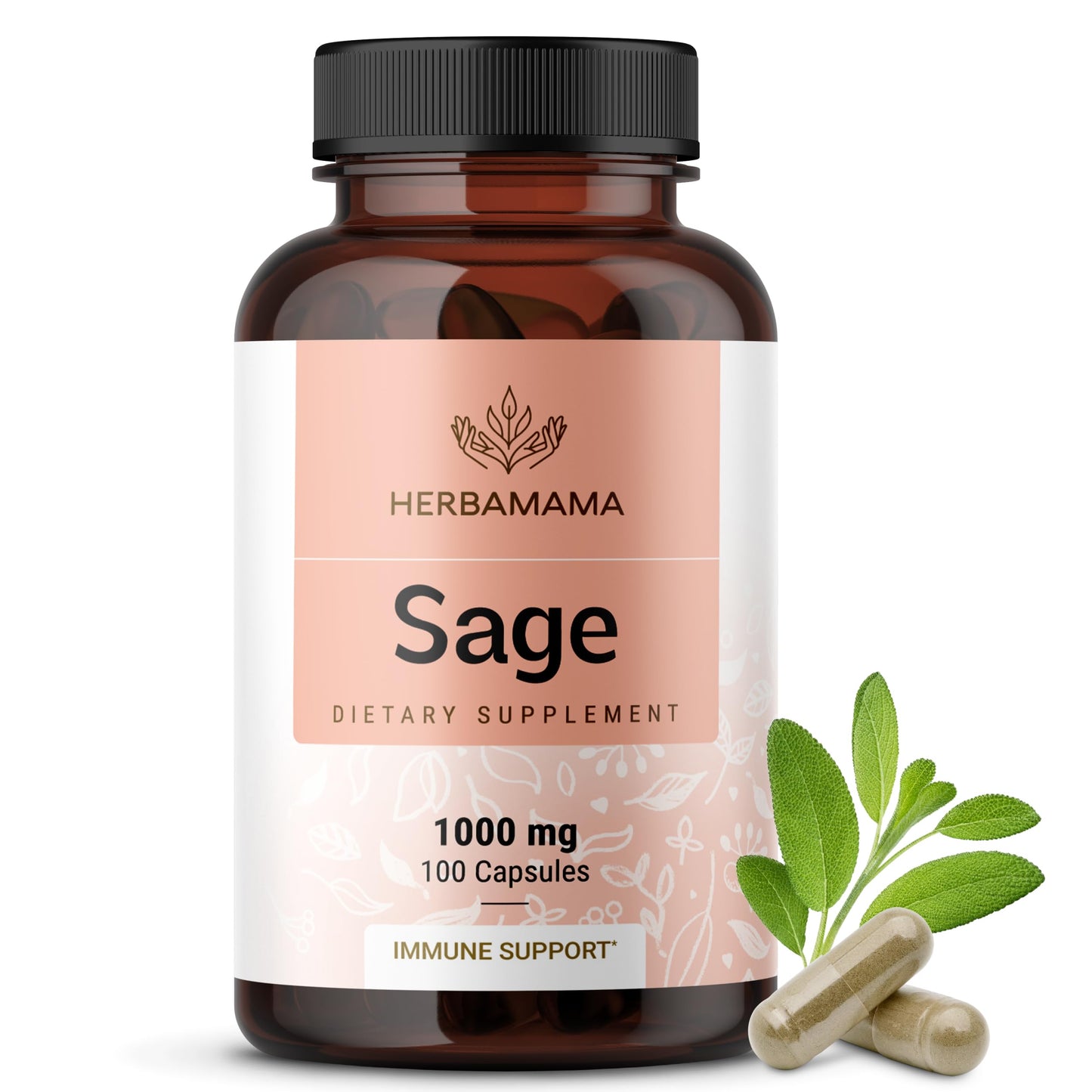 HERBAMAMA Sage Capsules 1000mg, 100 Count