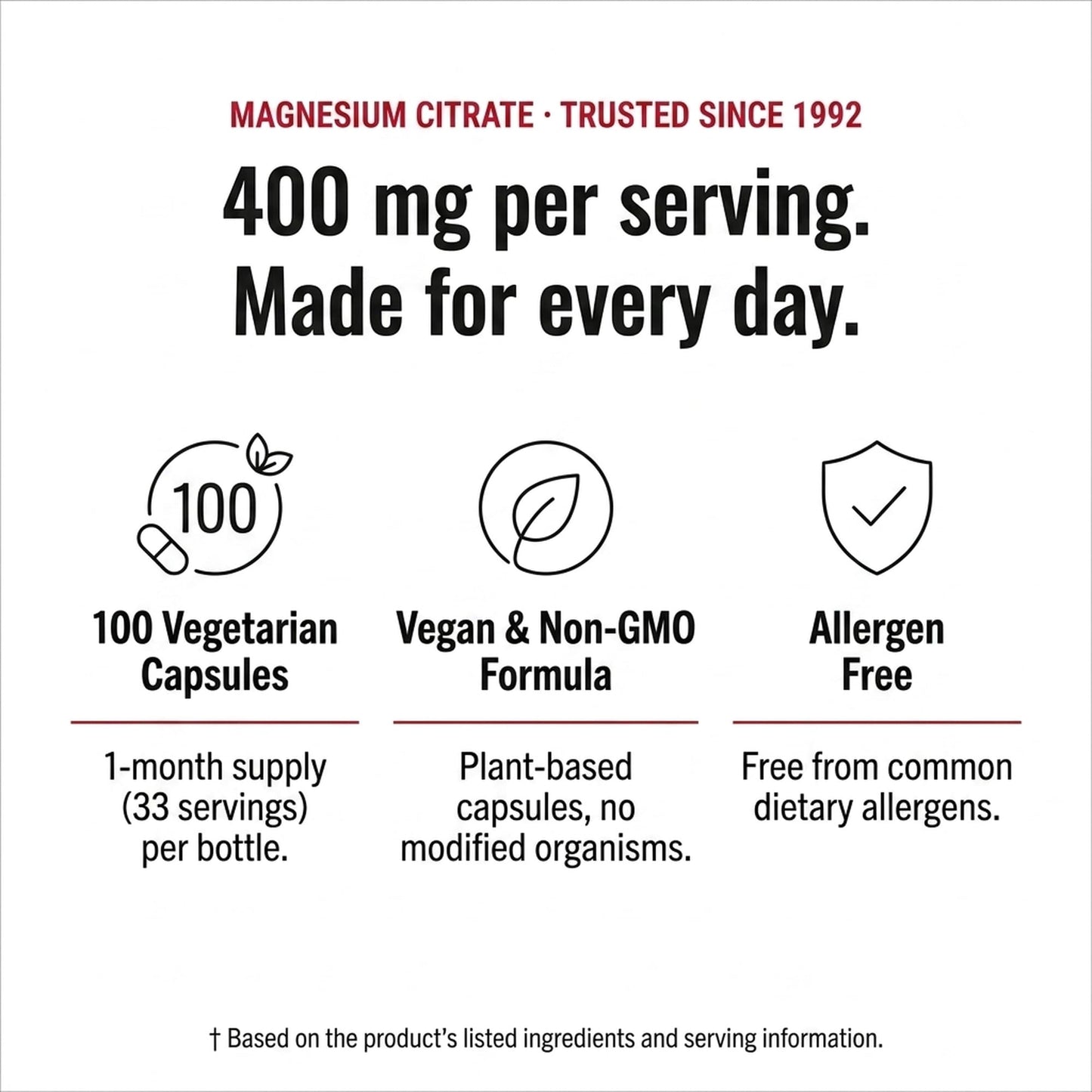 Olympian Labs Magnesium Citrate 400mg Capsules, 100 Count