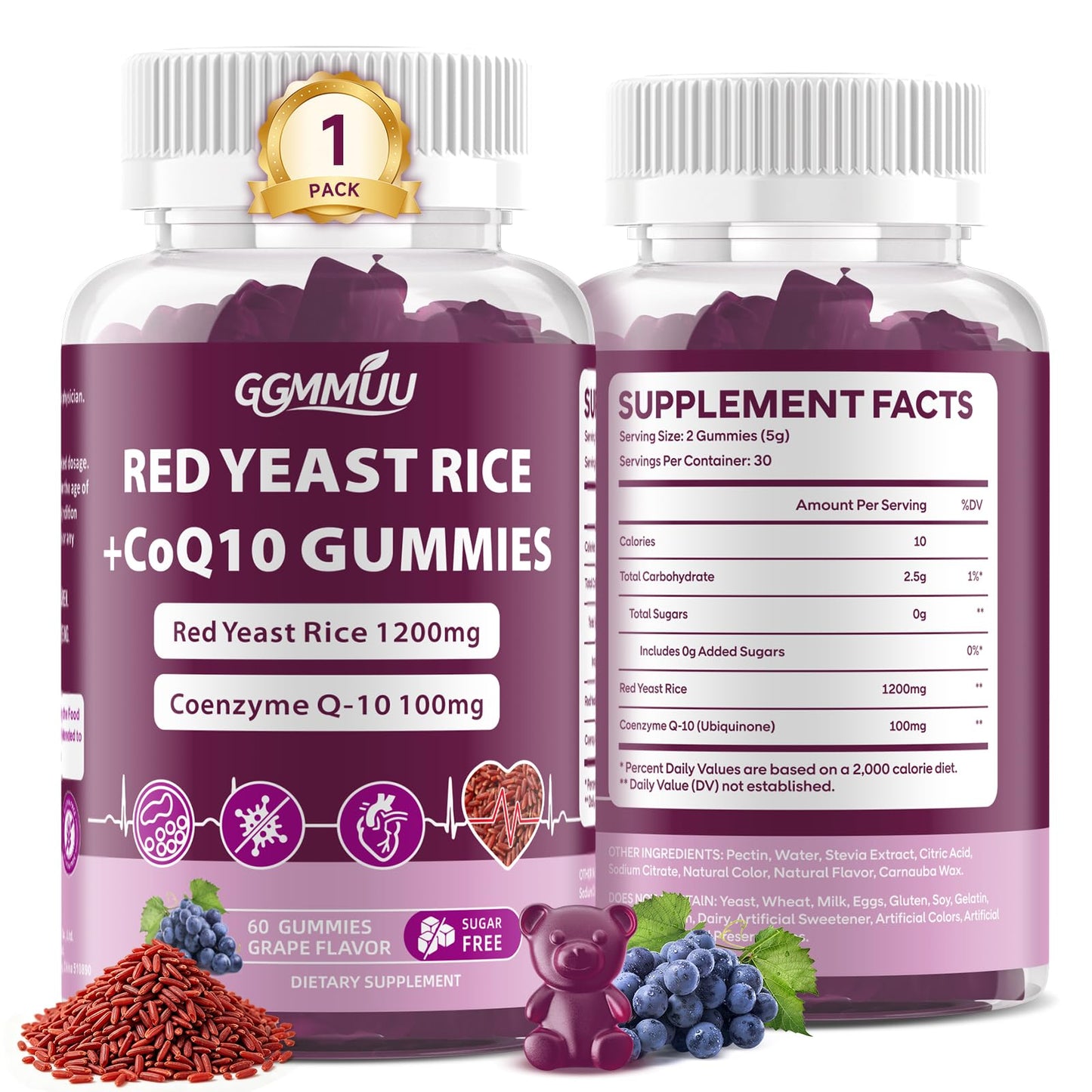 GGMMUU Red Yeast Rice with CoQ10 Gummies, 60 Count