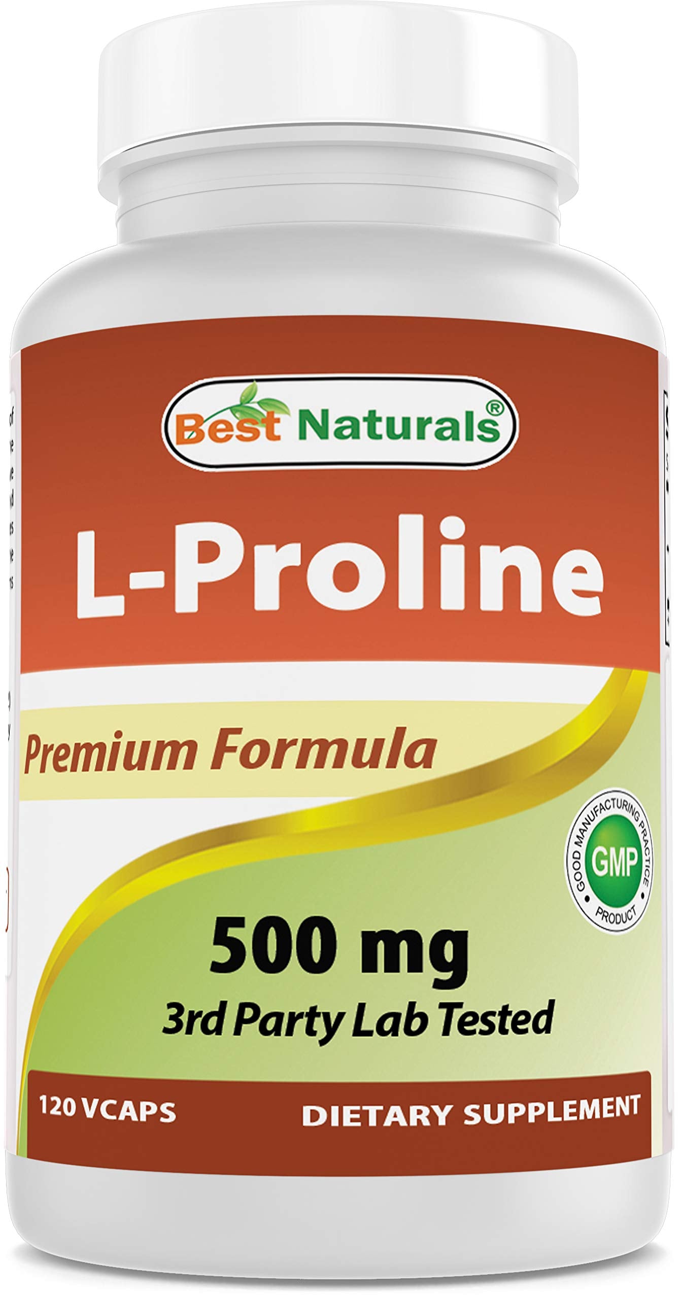 Best Naturals L-proline Amino Acid Dietary Supplement 500 Mg Capsule, 120 Count