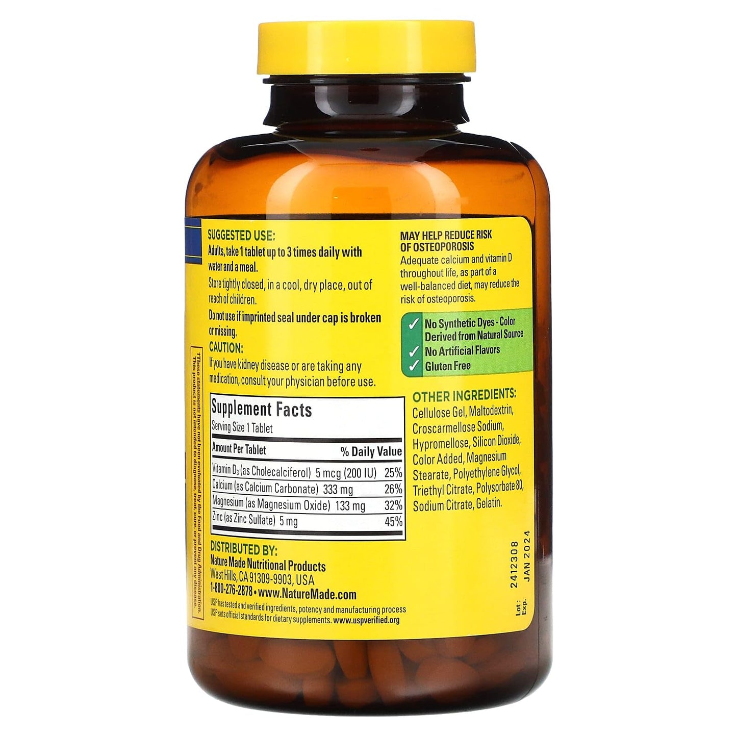 Nature Made Calcium, Magnesium Oxide, Zinc with Vitamin D3 Tablets 300 Count